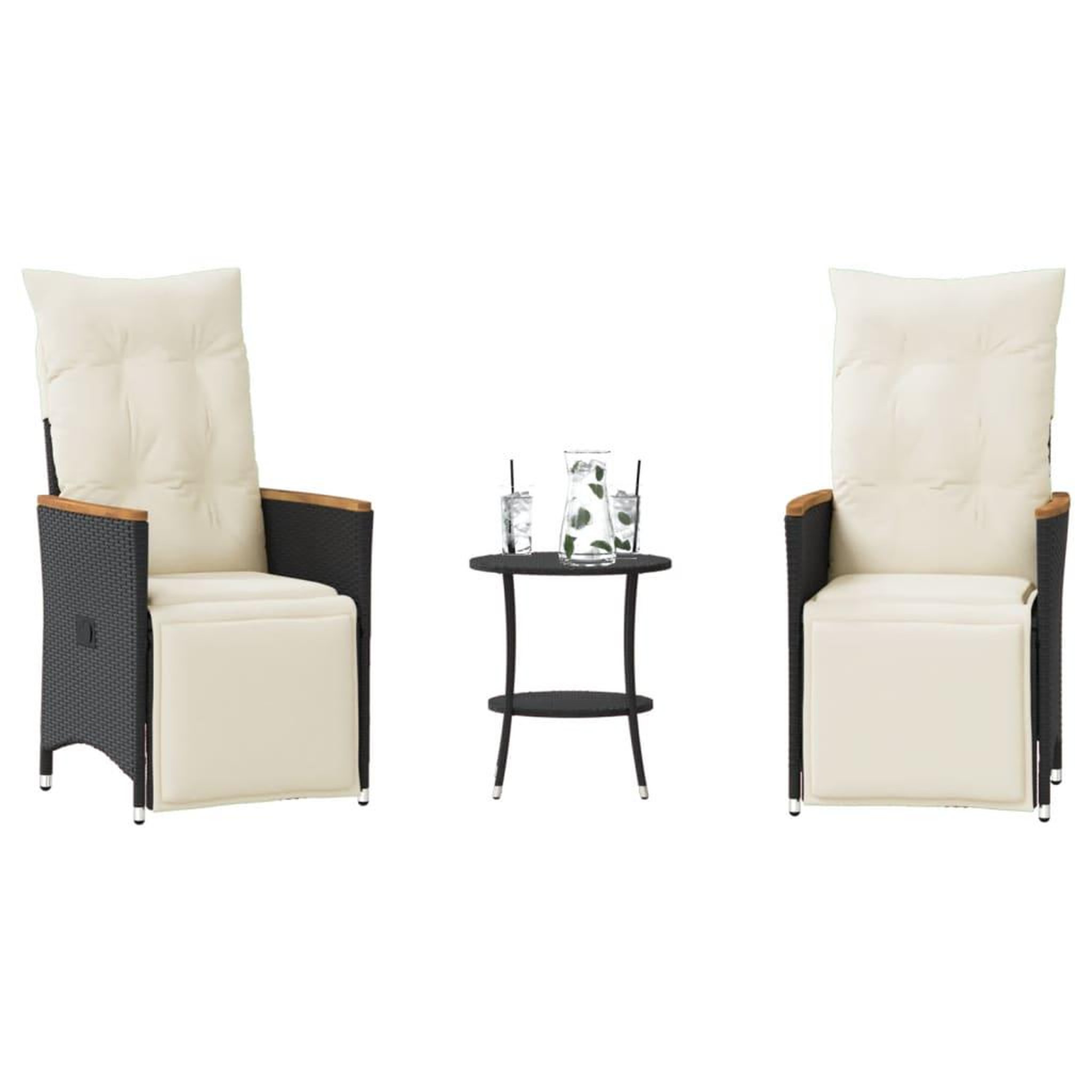 VIDAXL Ensemble de bistro 3 pcs avec coussins noir resine tressee