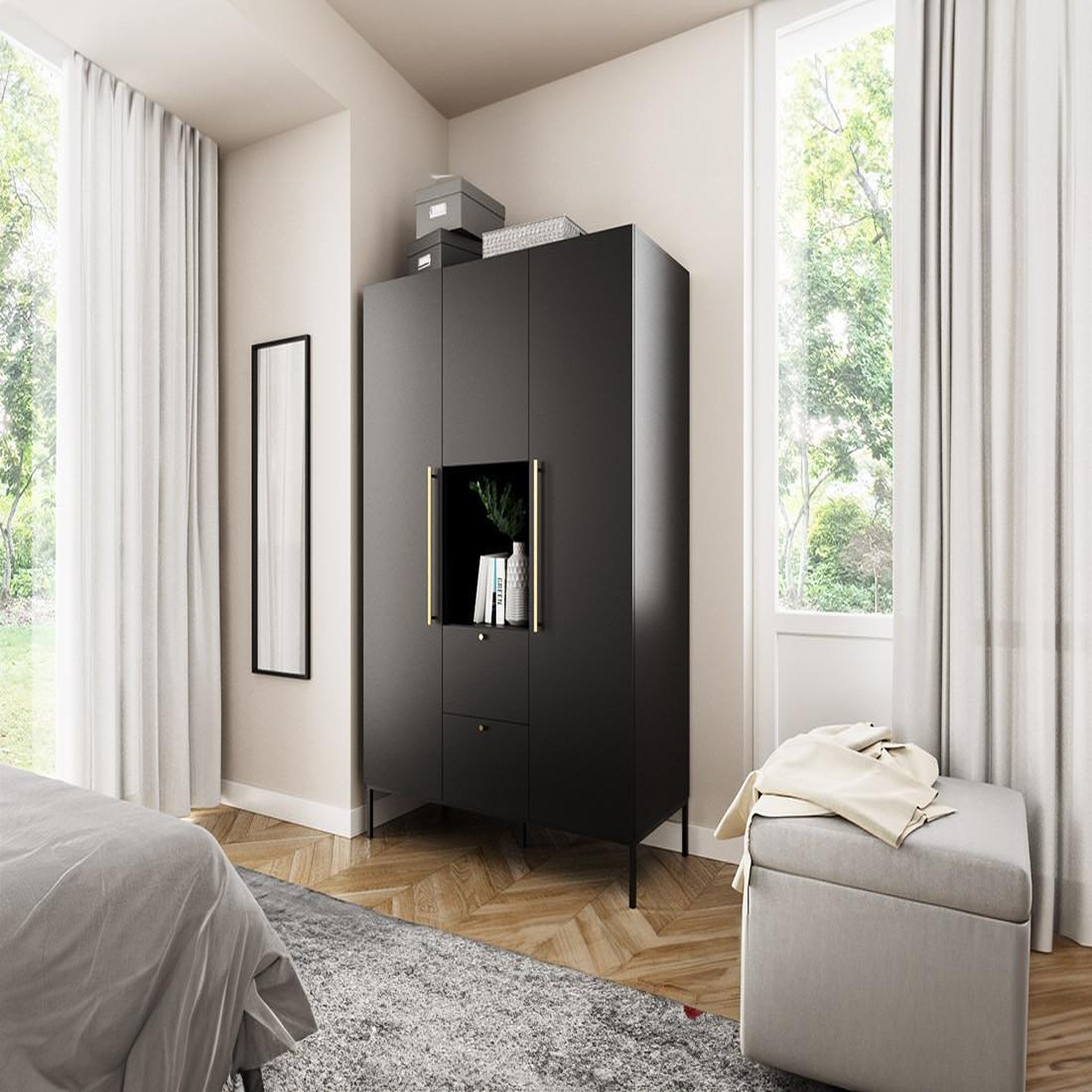 Voir la diapositive 2 : BEST MOBILIER Felicia - armoire - noir - 135x200 cm