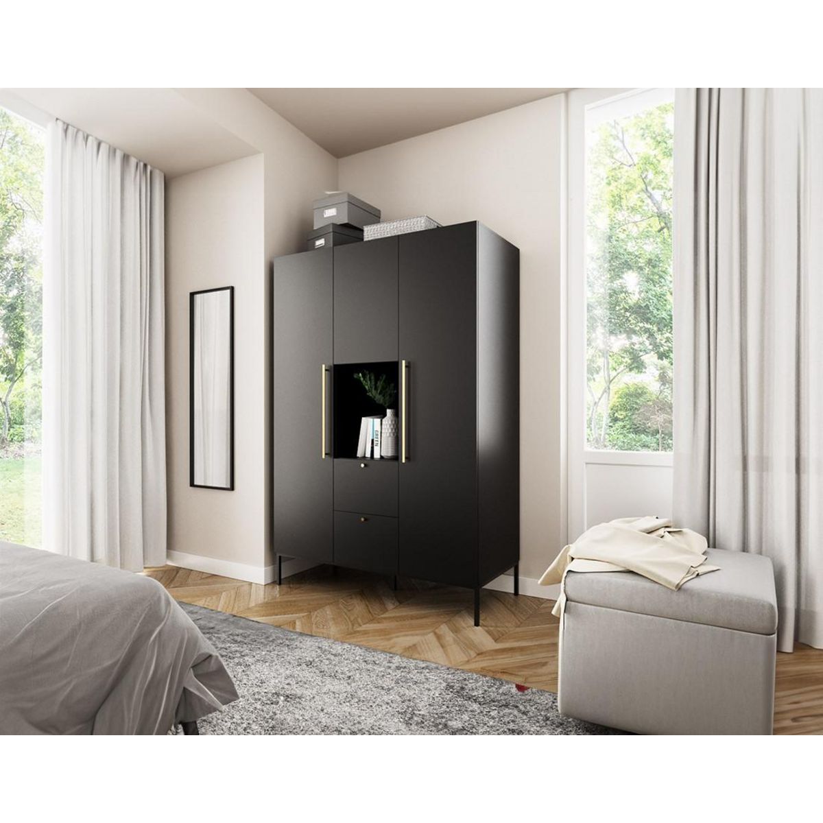 BEST MOBILIER Felicia - armoire - noir - 135x200 cm