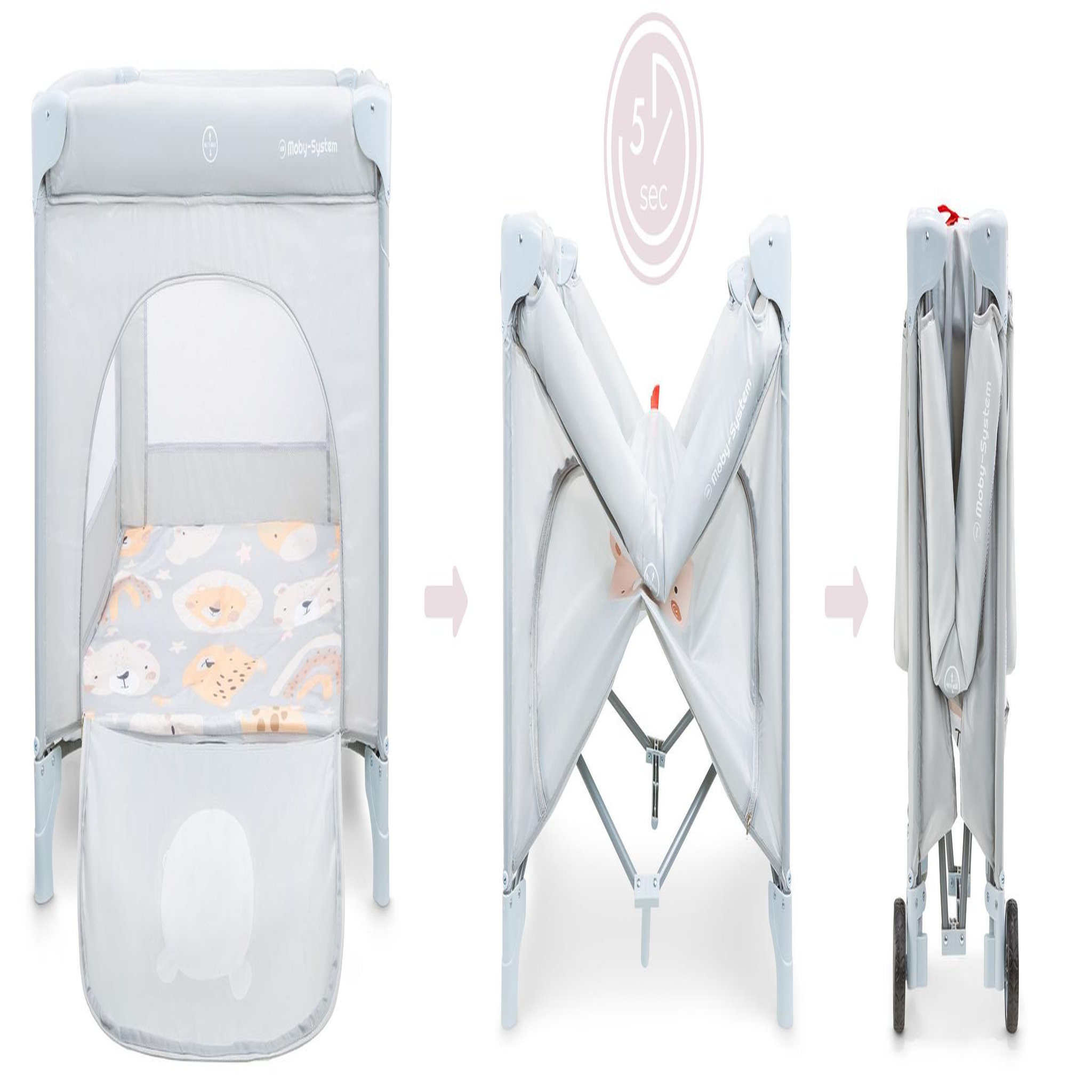 Voir la diapositive 6 : MOBY SYSTEM Parc Bébé Pliable Moby-System Teddy Bear avec Matelas et Sac de Transport, de 0 à 36 Mois