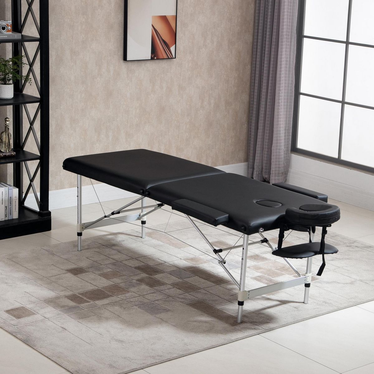 HOMCOM Table de massage pliable 3 zones hauteur réglable dim. 185L x 70l x 59-84H cm sac transport alu. synthétique PVC noir