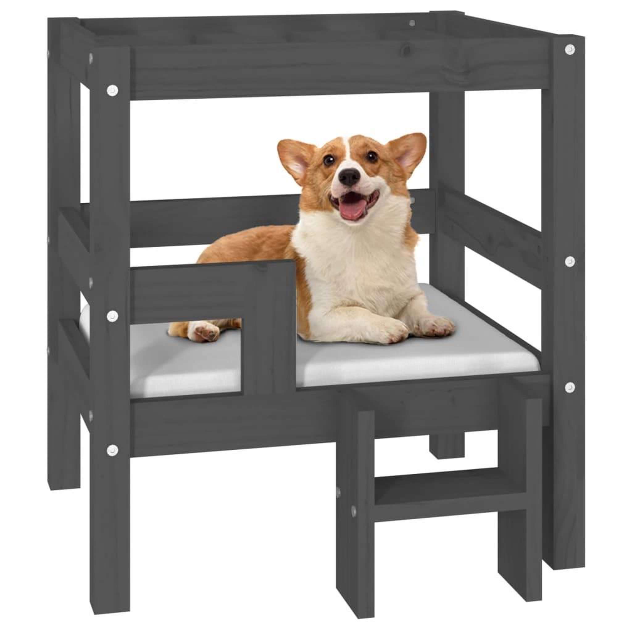 Voir la diapositive 4 : VIDAXL Lit pour chien Gris 55,5x53,5x60 cm Bois de pin solide