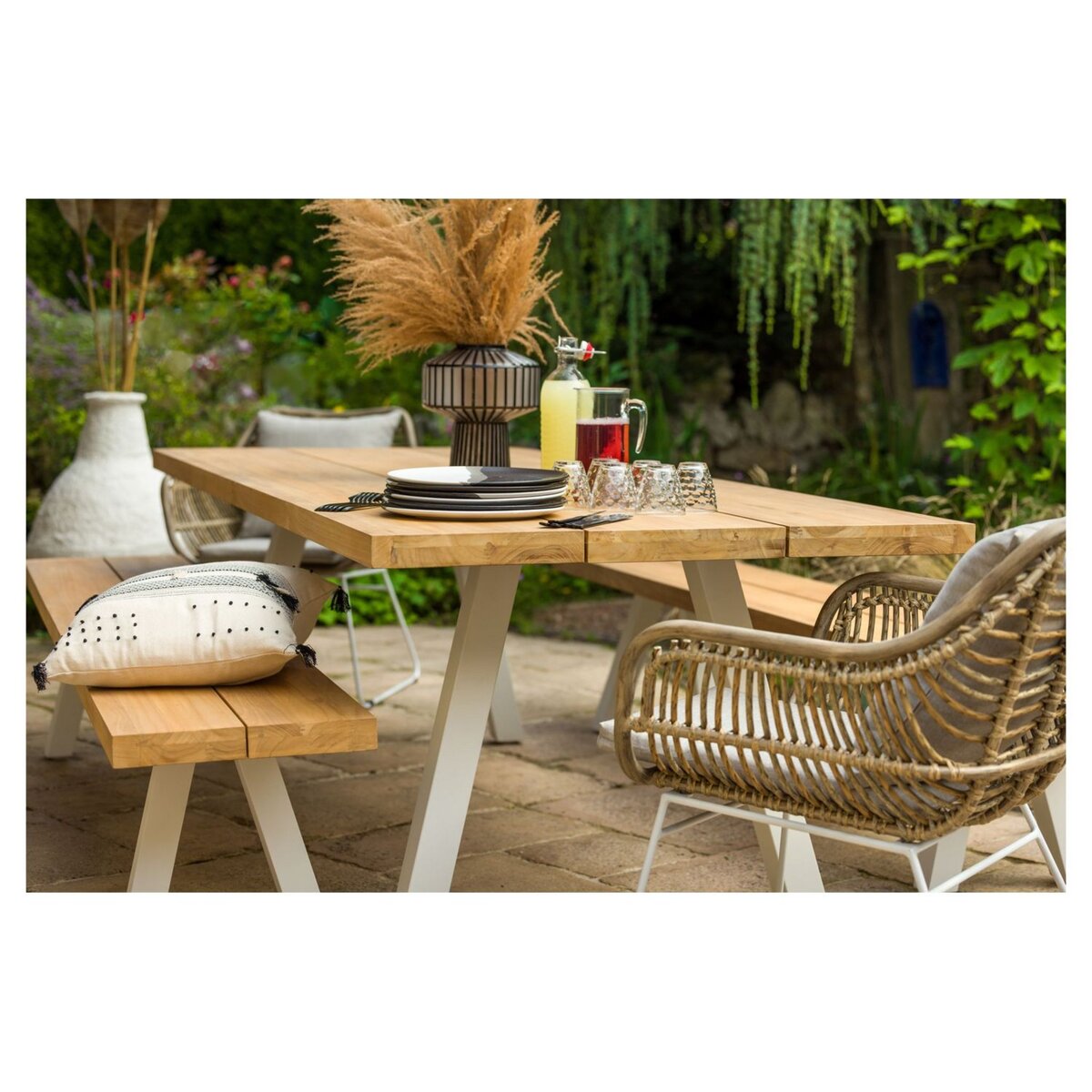 JARDILINE Salon de jardin - 10 places - Aluminium/Bois - Blanc/Naturel - SEYCHELLE