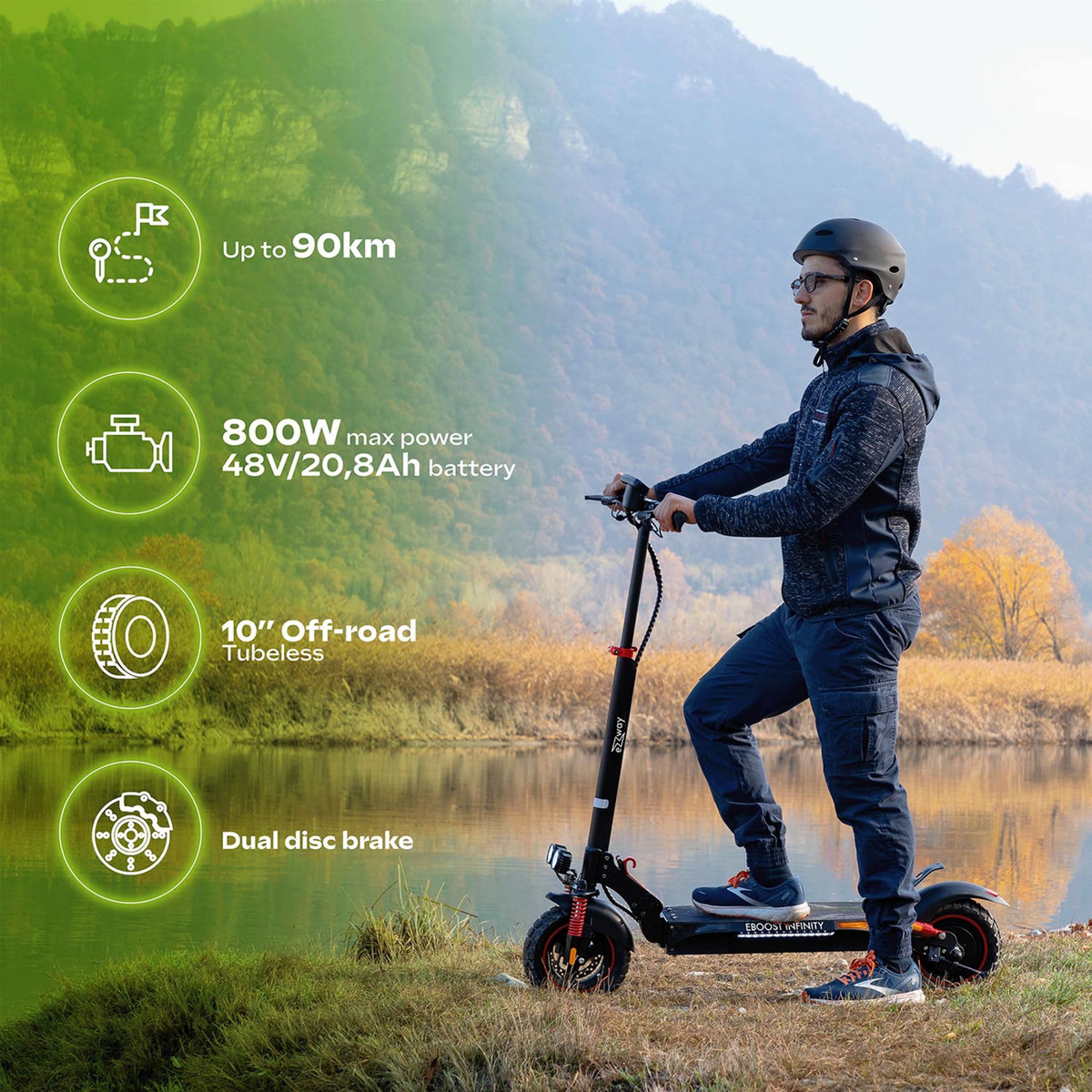 URBANGLIDE Trottinette Électrique Adulte  EBOOST INFINITY –  Moteur 1300W -  Autonomie Jusqu'a 80 km - Pneu Cross 10  Tubeless - Batterie 54V/20Ah - Poids 23Kg