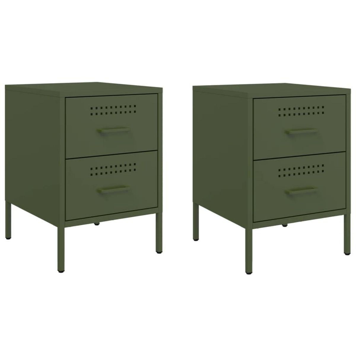 VIDAXL Tables de chevet 2 pcs vert olive 36x39x50,5 cm acier