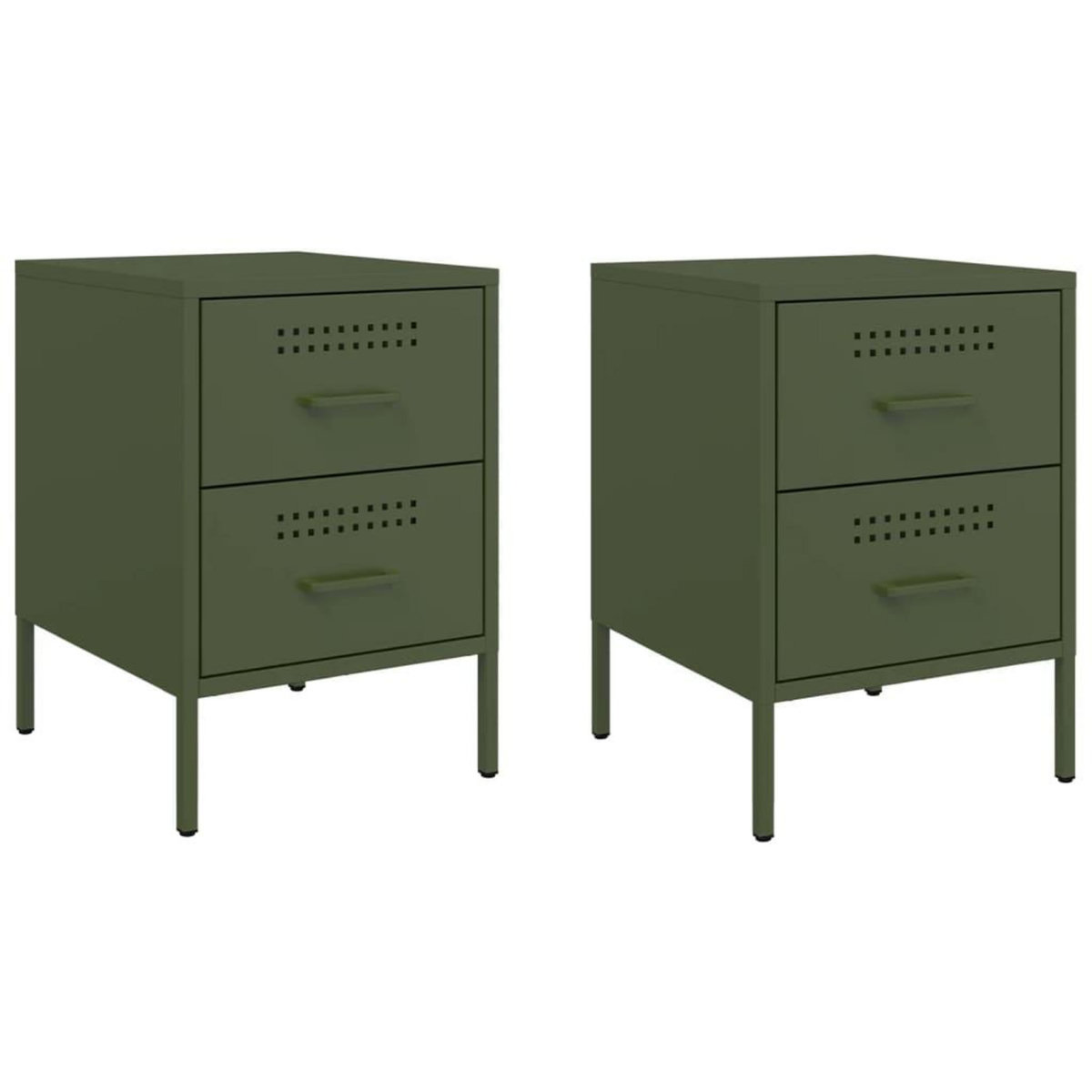 VIDAXL Tables de chevet 2 pcs vert olive 36x39x50,5 cm acier