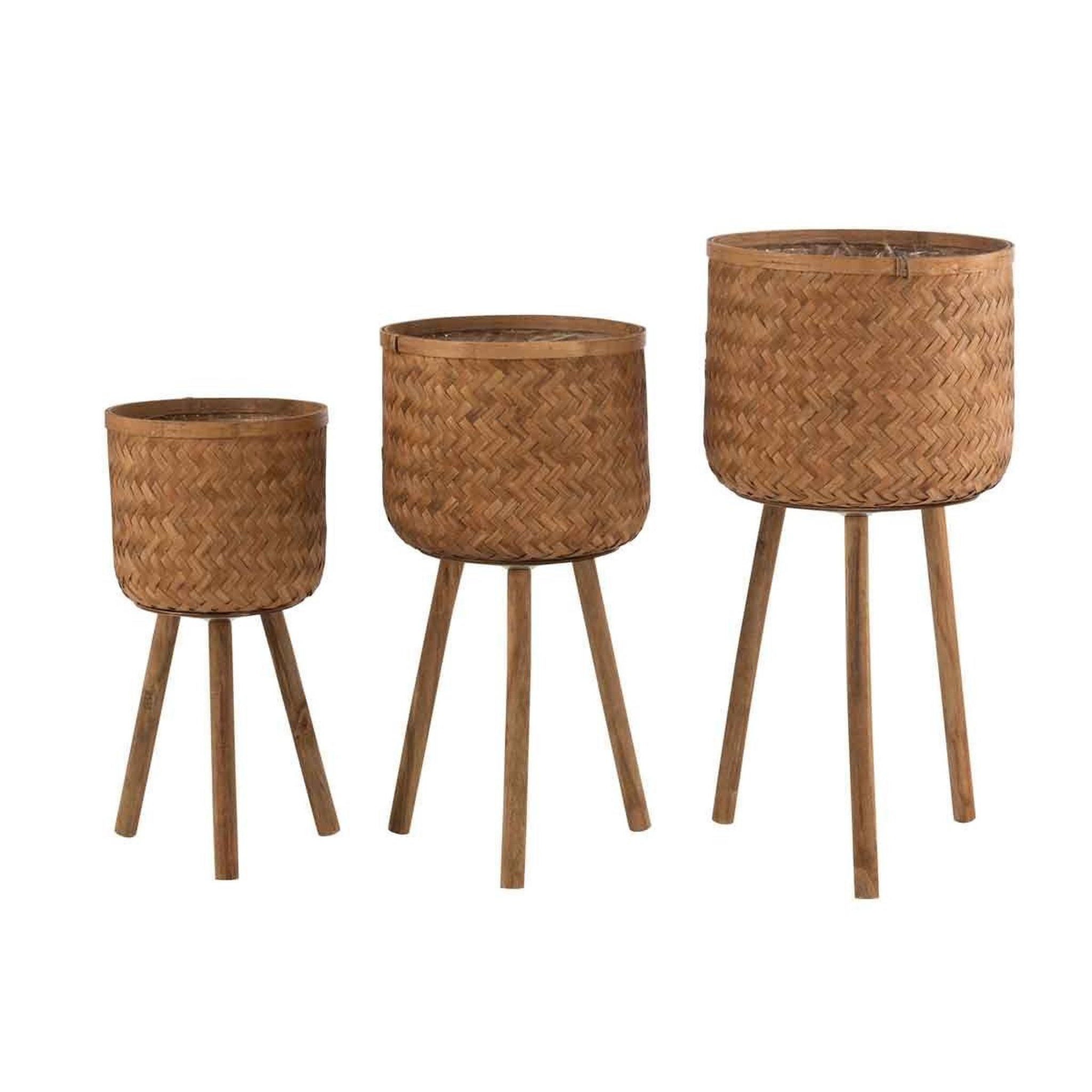 Voir la diapositive 2 : J-LINE Lot de 3 cache-pots sur pied  trépied  75cm naturel