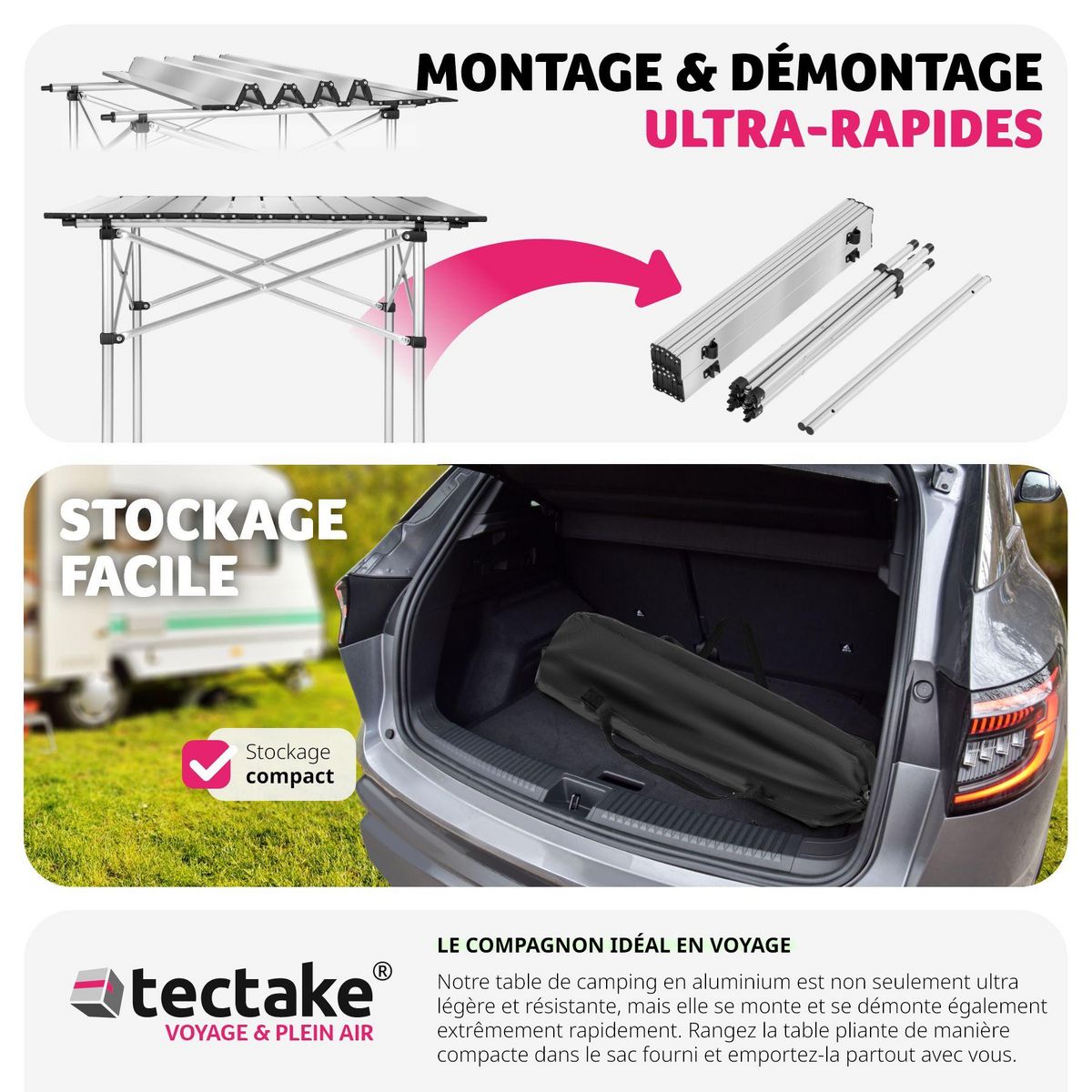 tectake Table de camping pliable gris