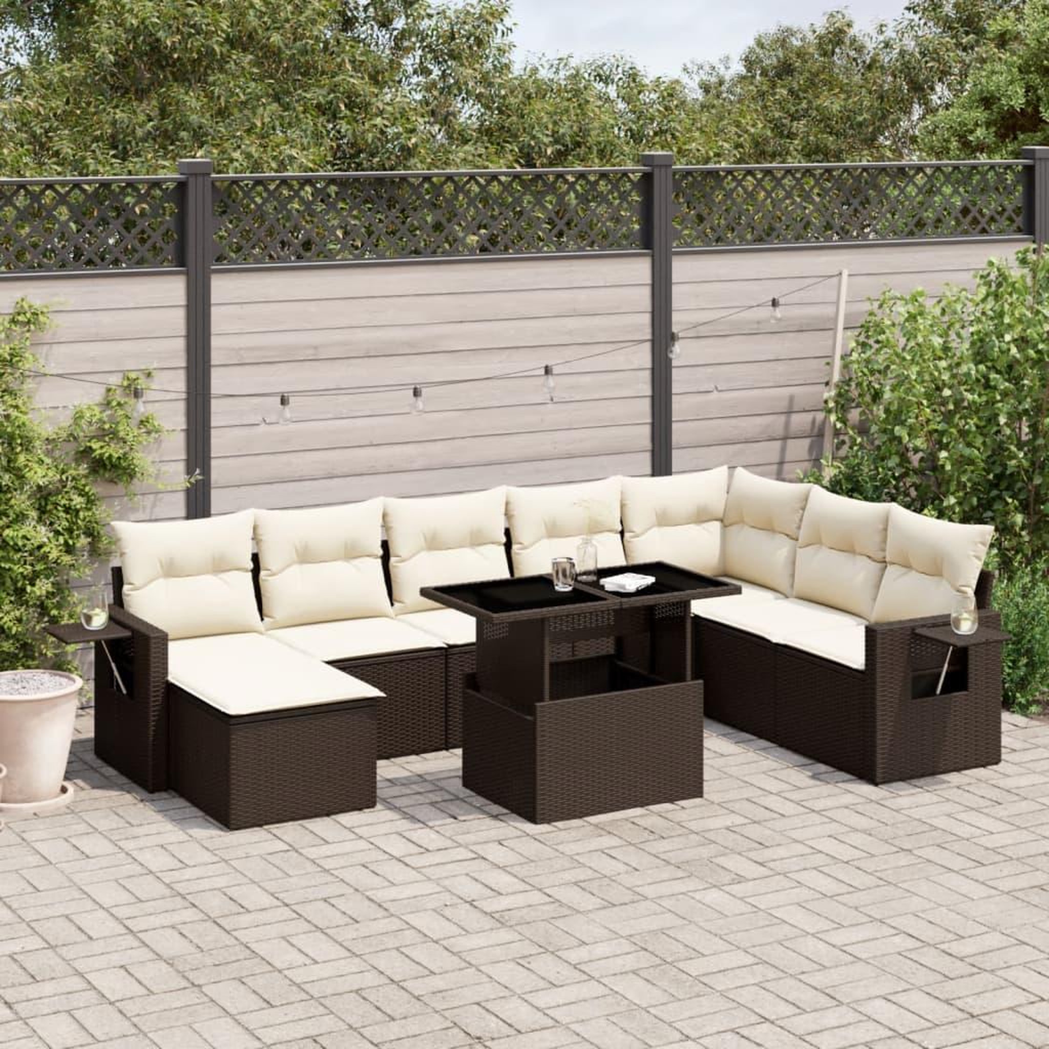 VIDAXL Salon de jardin avec coussins 9 pcs marron resine tressee
