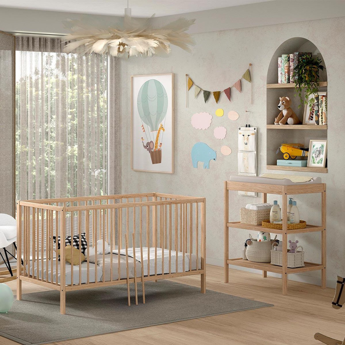 Paris Prix Pack - Lit Bébé & Table à Langer  Dino  70x140cm Naturel