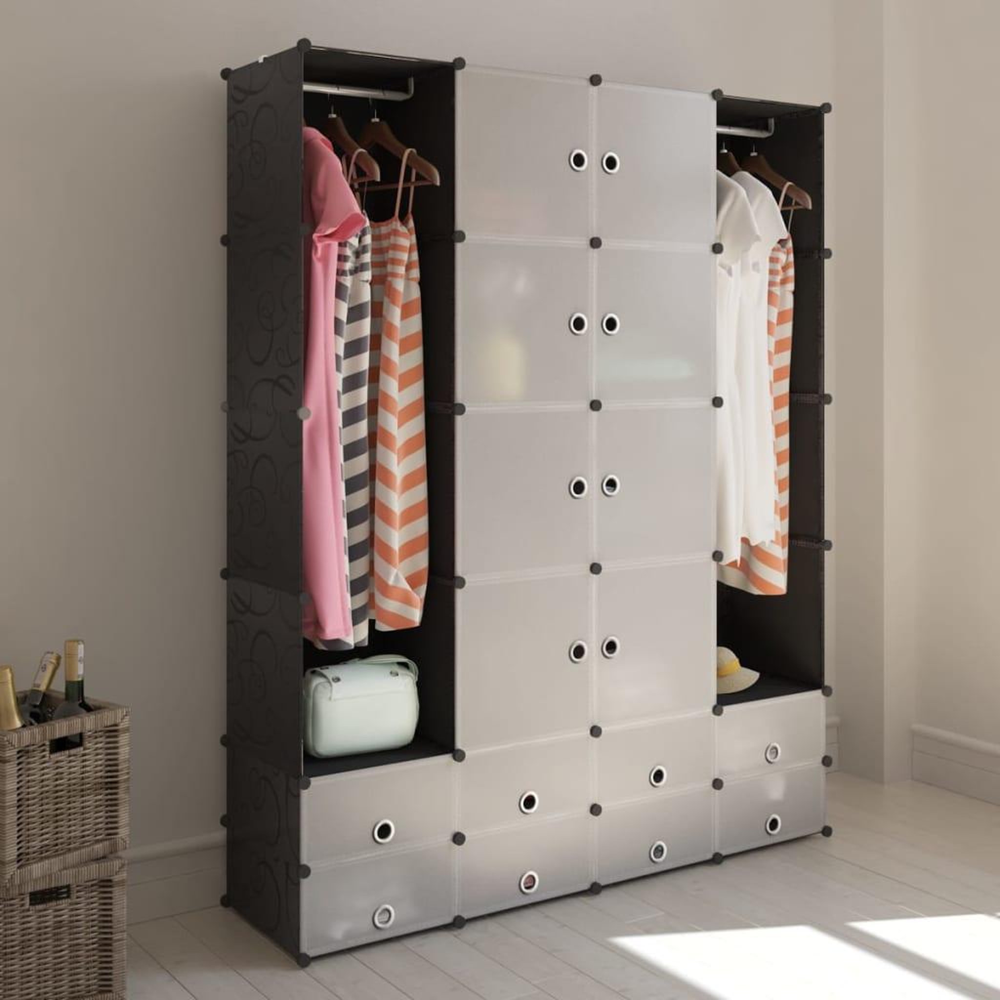 Voir la diapositive 1 : VIDAXL Armoire modulaire 18 compartiments Noir et blanc 37x146x180,5cm