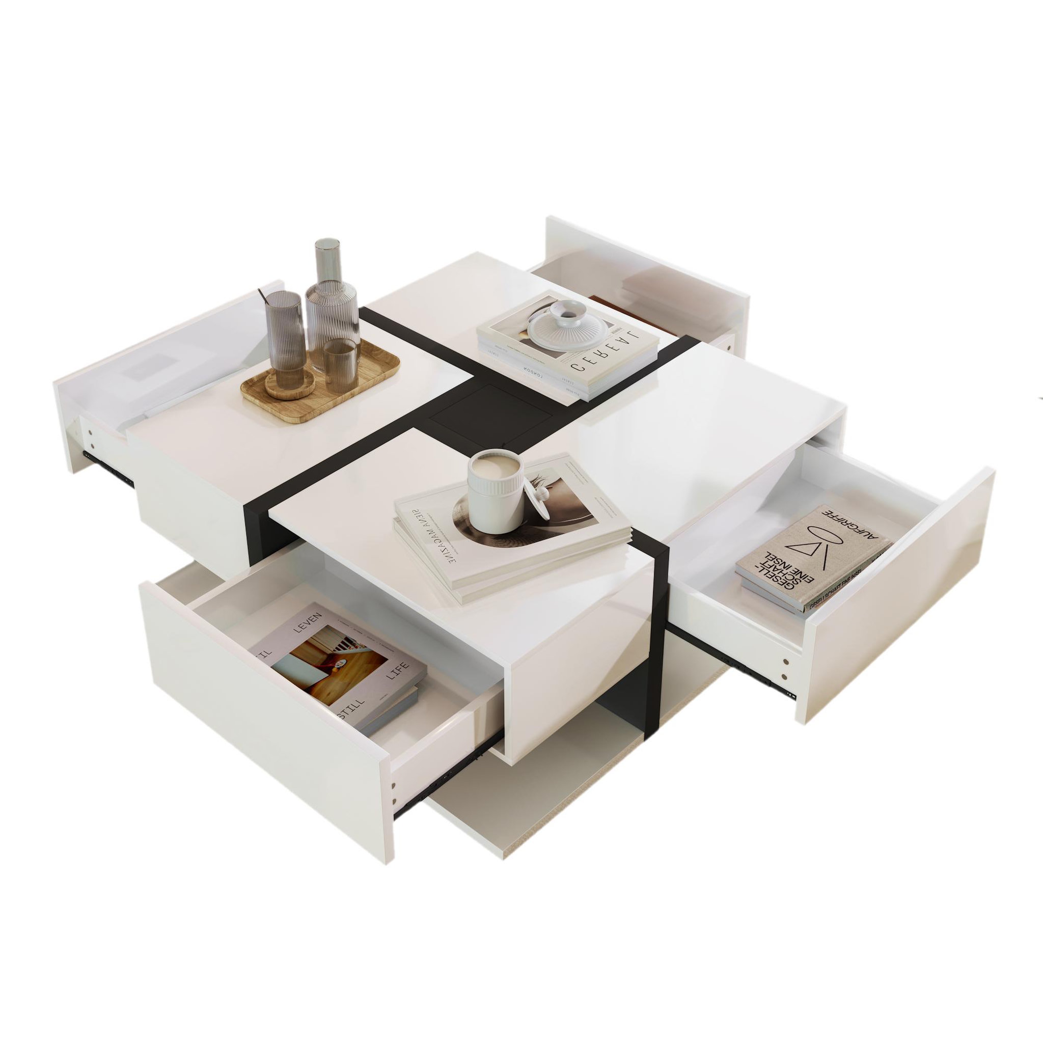 Voir la diapositive 4 : MERAX Table Basse Avec 4 Tiroirs 78 X 78 X 36cm