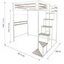 Voir la diapositive 3 : Habitat et Jardin Lit mezzanine en métal avec escalier  LENA  - 140 x 190 cm - Blanc