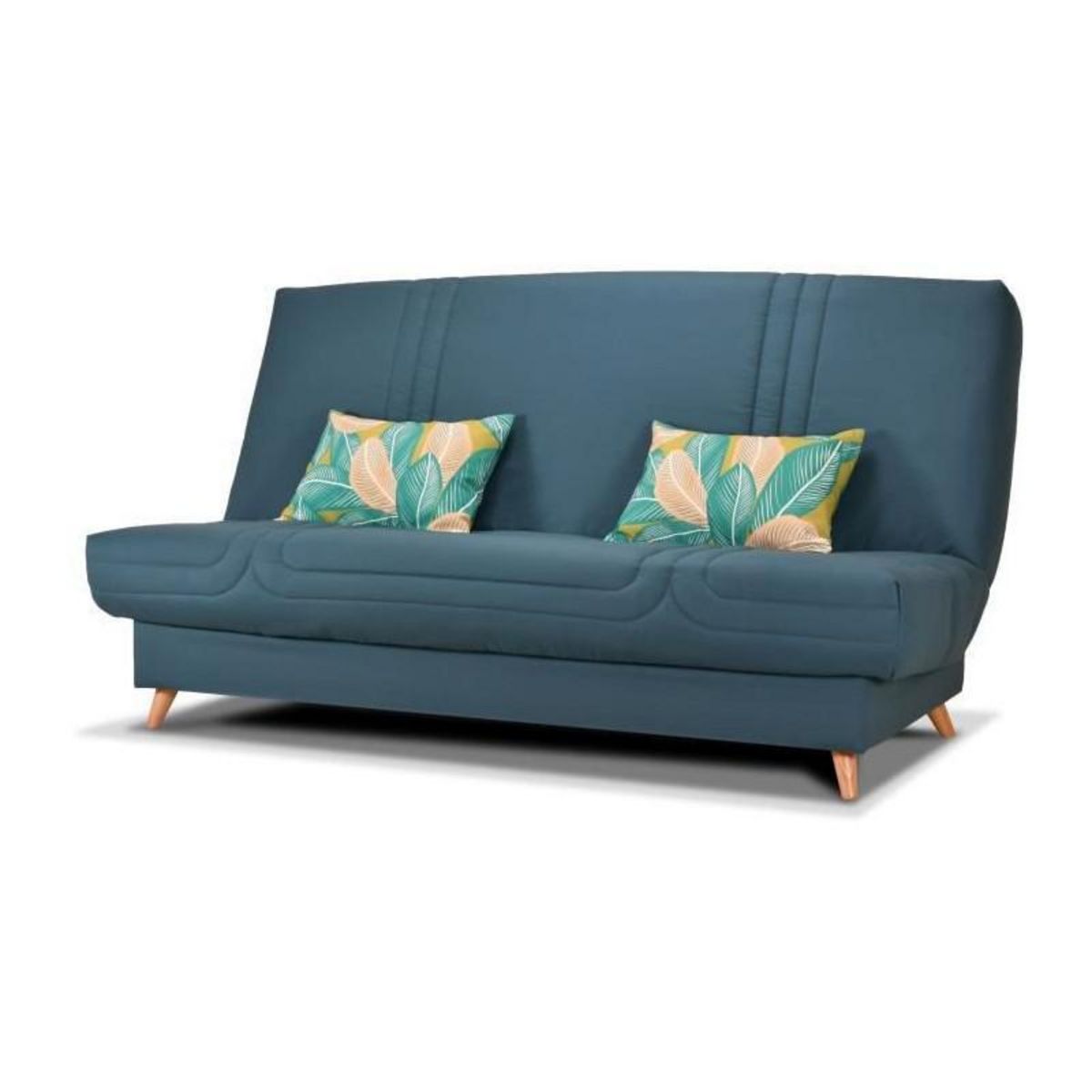 GRUHIER Banquette clic clac BULTEX - Tissu Taupe + Coussins deco jungle - L193 x P95 x H