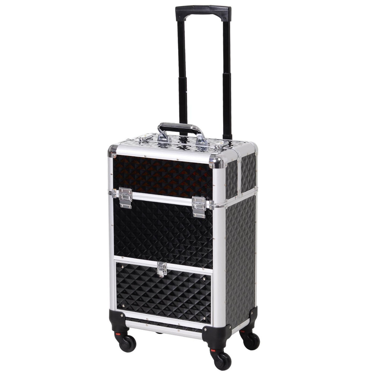 HOMCOM Valise trolley maquillage mallette cosmétique vanity poignée télescopique réglable 34L x 25l x 62H cm alu.