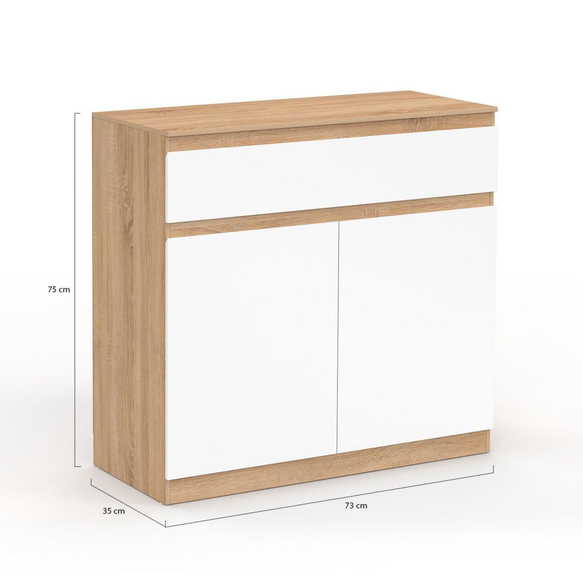 ID MARKET Armoire à chaussures 12 paires TOMI 2 portes et 1 tiroir façon hêtre et blanc