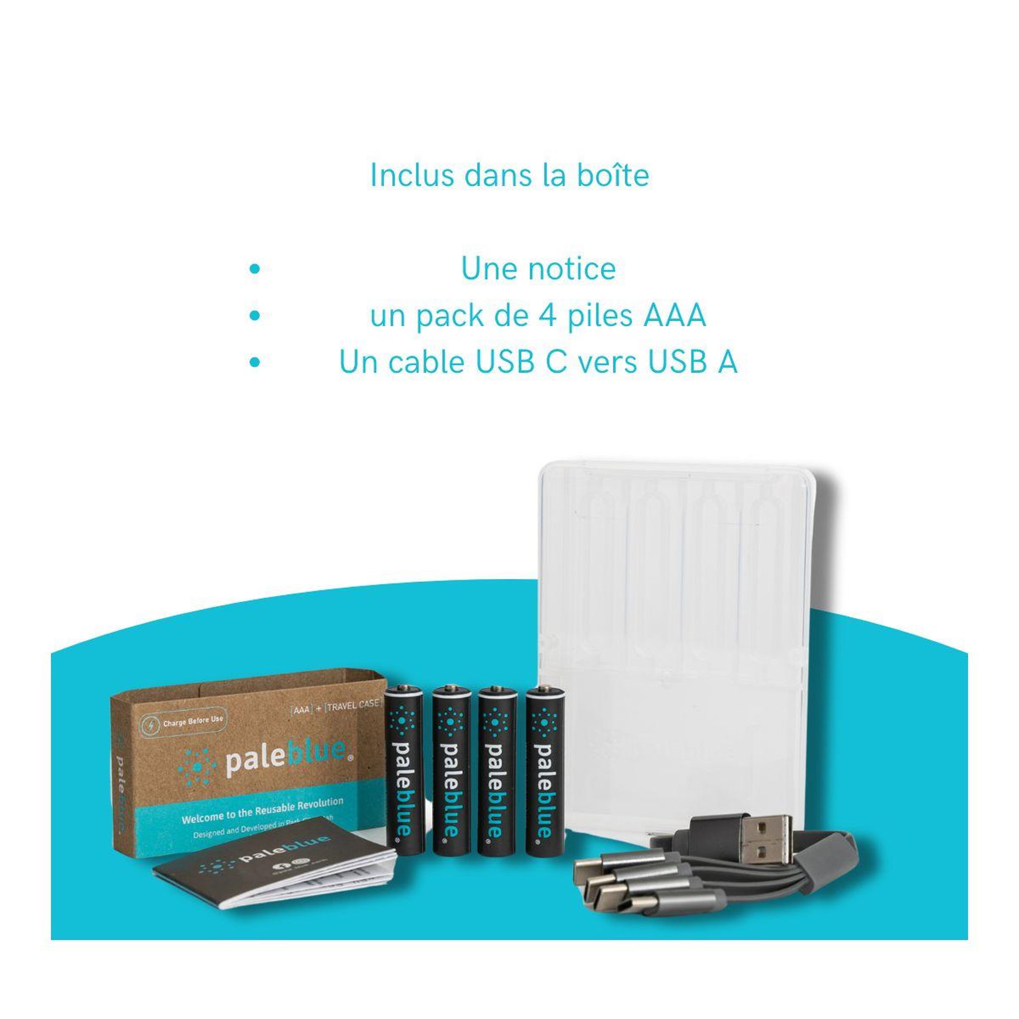 Voir la diapositive 5 : PALE BLUE Pile rechargeable USB AAA type C (LR03)