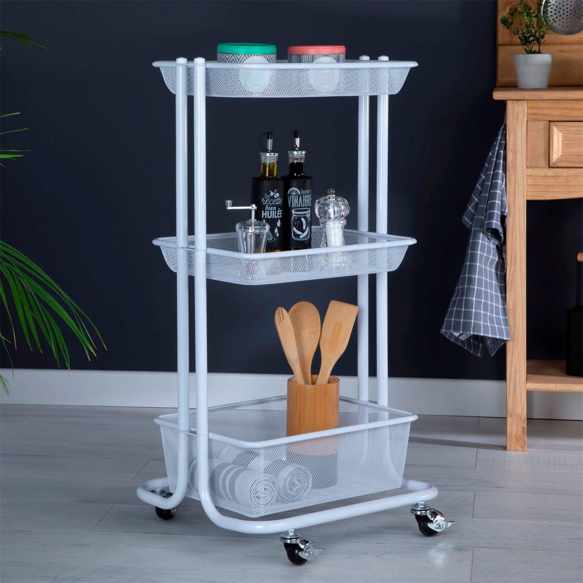 IDIMEX Desserte à roulettes VALIENTE, avec 3 bacs de rangement en métal