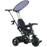 HOMCOM Tricycle enfant pare-soleil pliable canne amovible benne rangement acier bleu à pois noir