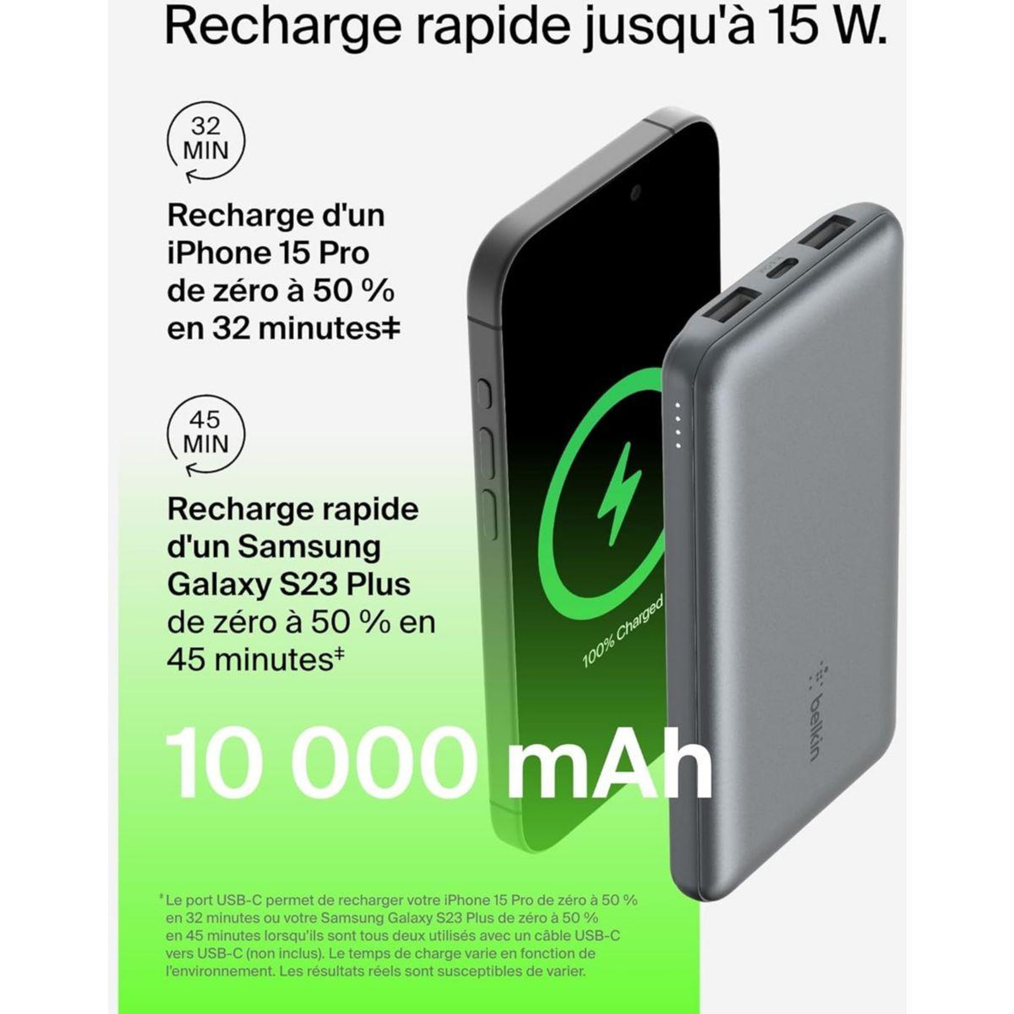 Voir la diapositive 5 : Belkin Batterie externe 10 000 mAh grise