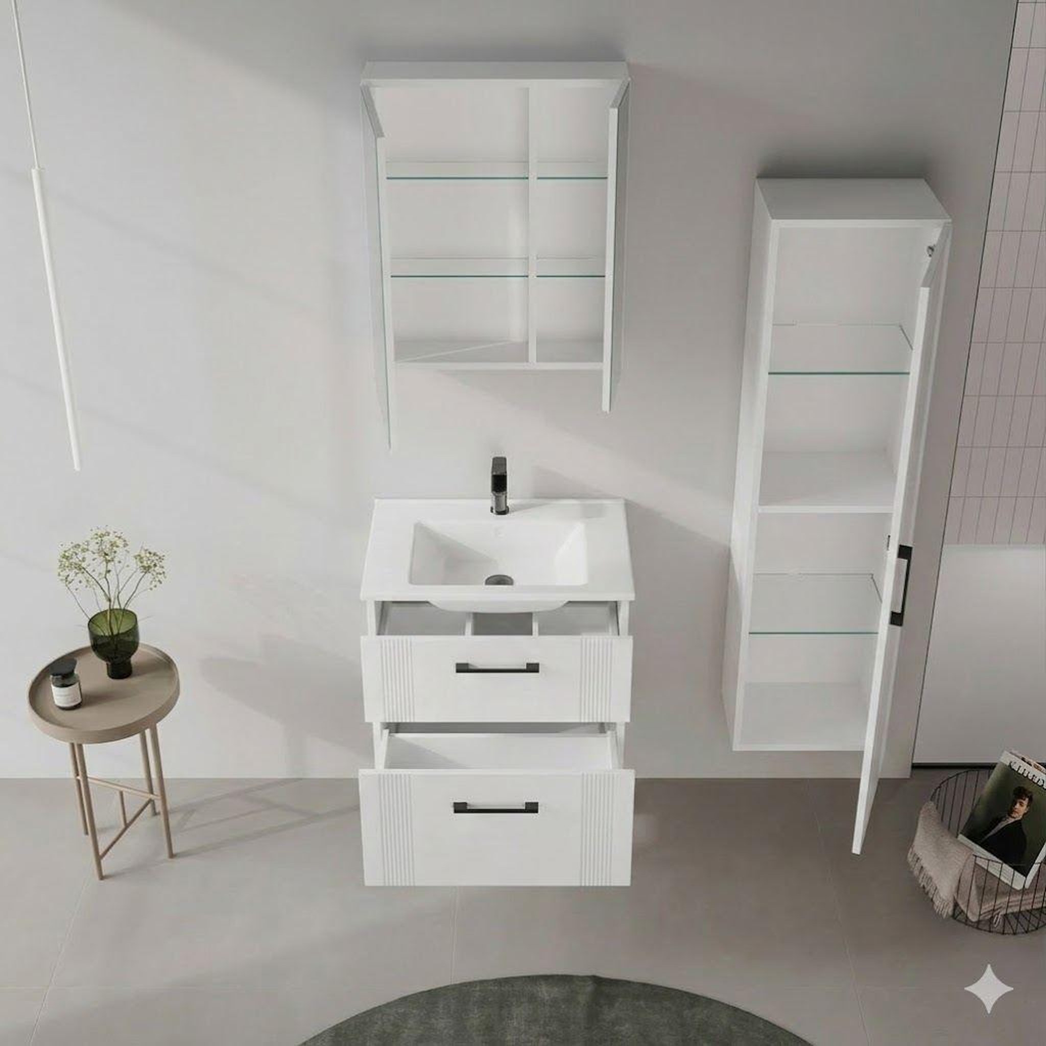 Voir la diapositive 3 : Habitat et Jardin Armoire de Salle de Bain  Bari 40  - 40 x 32 x 138 cm - Matte White
