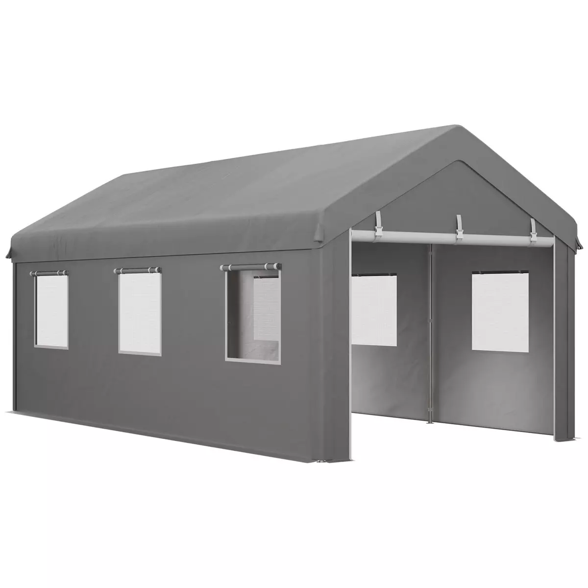 OUTSUNNY Tente garage carport dim. 6L x 2,95l x 2,78H m acier galvanisé PE haute densité 2 portes 6 fenêtres gris