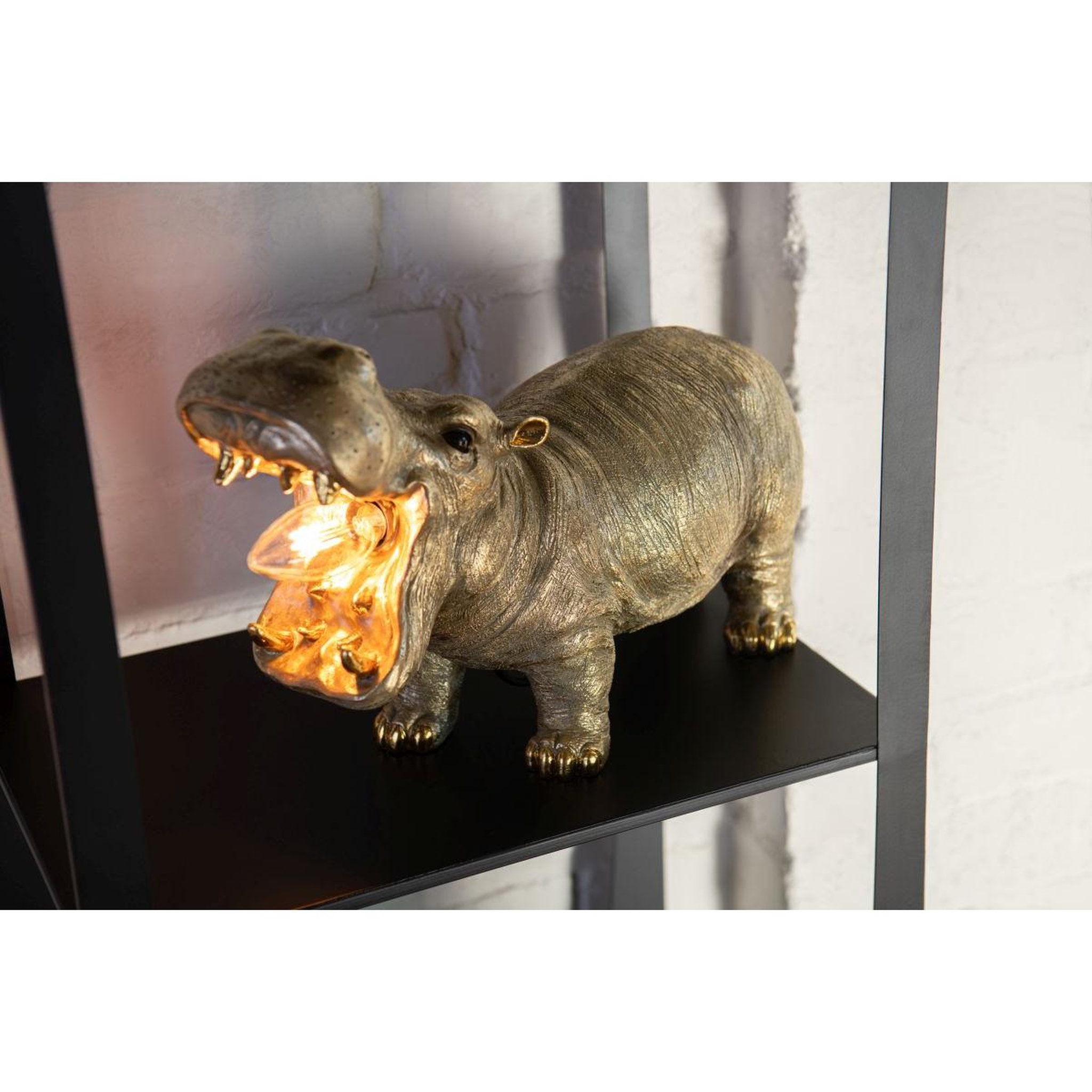 Voir la diapositive 4 : J-LINE Lampe à poser en résine  hippopotame  37cm doré