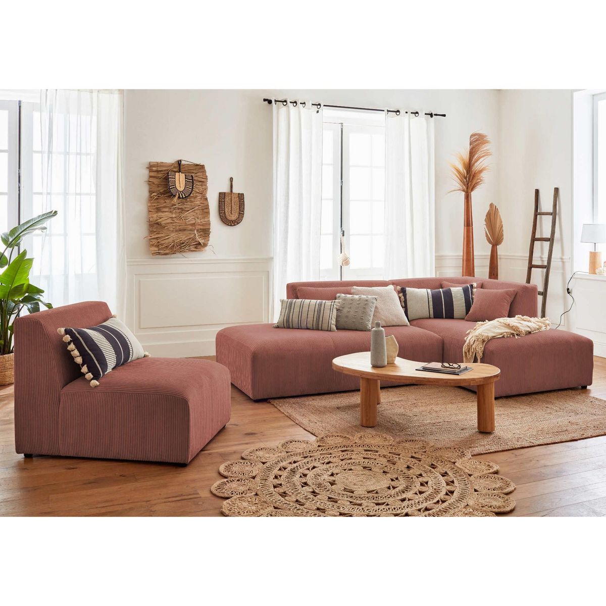 LISA DESIGN Victoire - canapé modulable d'angle droit - 5 places - en velours côtelé