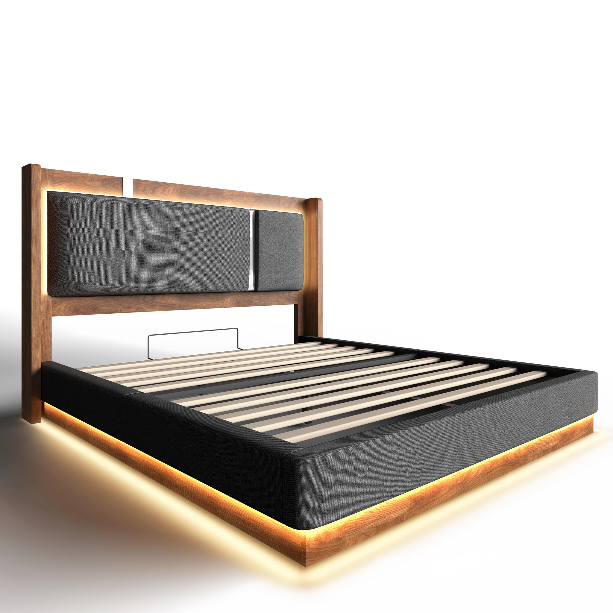 Voir la diapositive 5 : MERAX Lit double avec rangement hydraulique led tissu lin