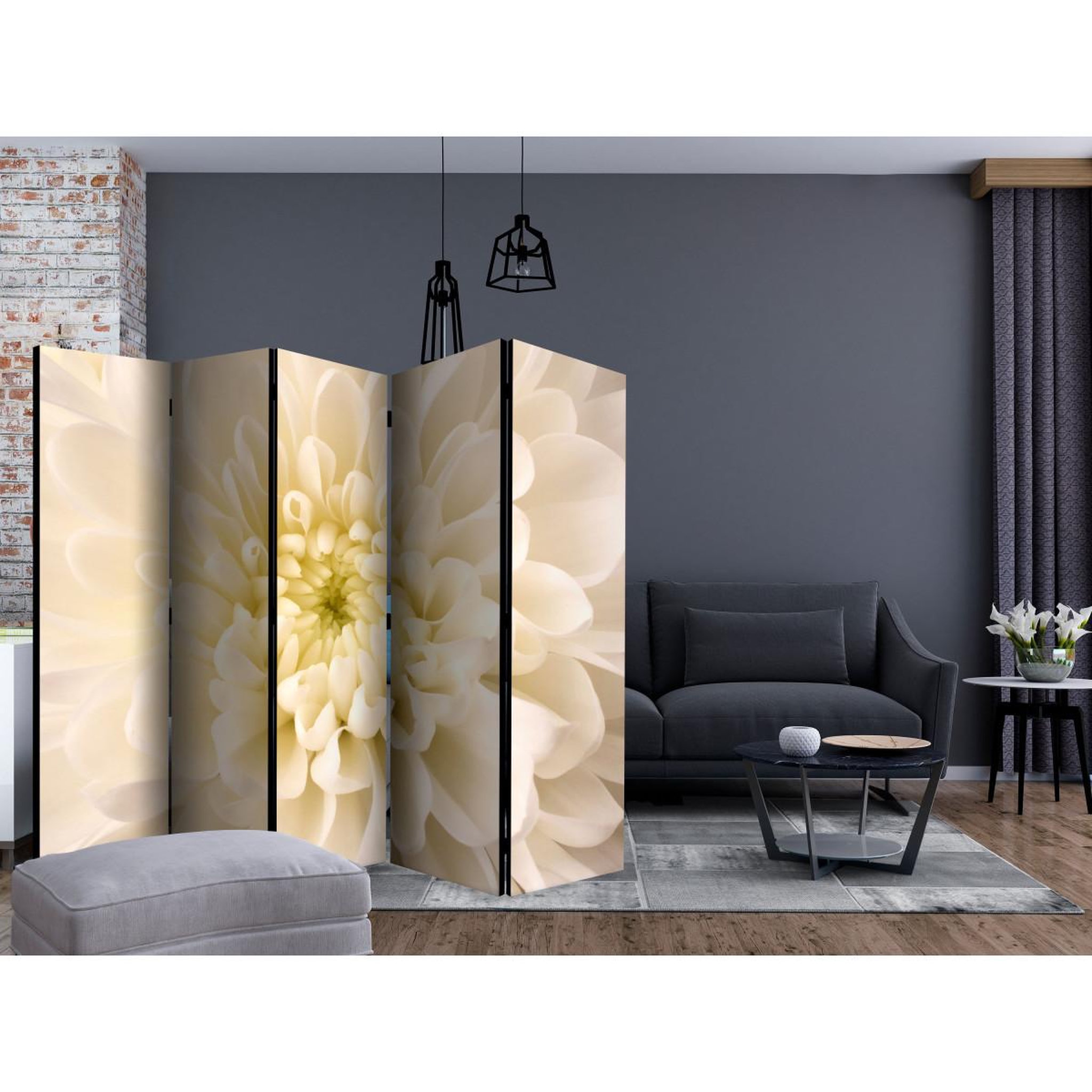 Voir la diapositive 2 : Paris Prix Paravent 5 volets  white dahlia ii  172x225cm