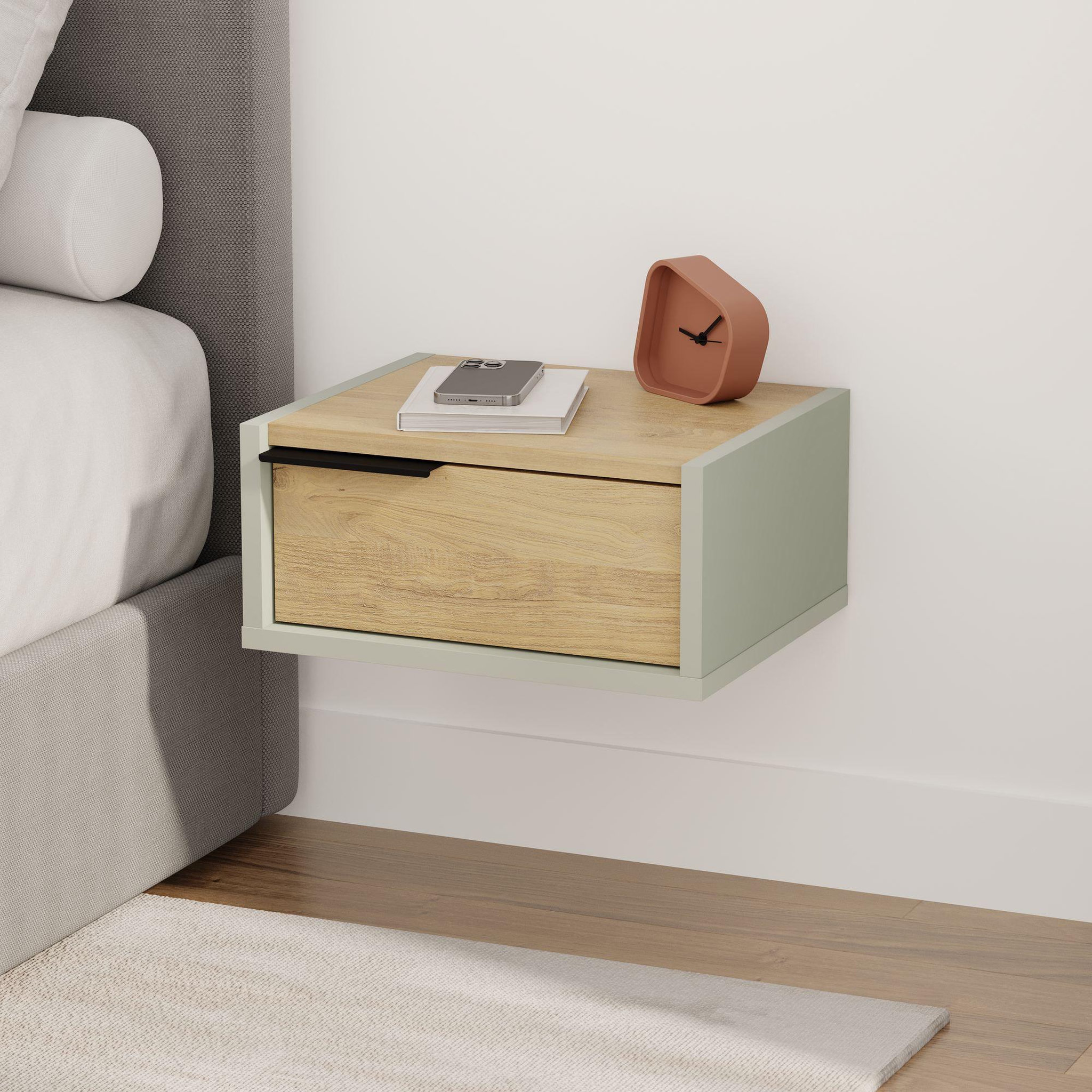 Voir la diapositive 3 : Habitat et Jardin Table de chevet murale en bois  eco  - 40 x 30 x 19 cm - vert