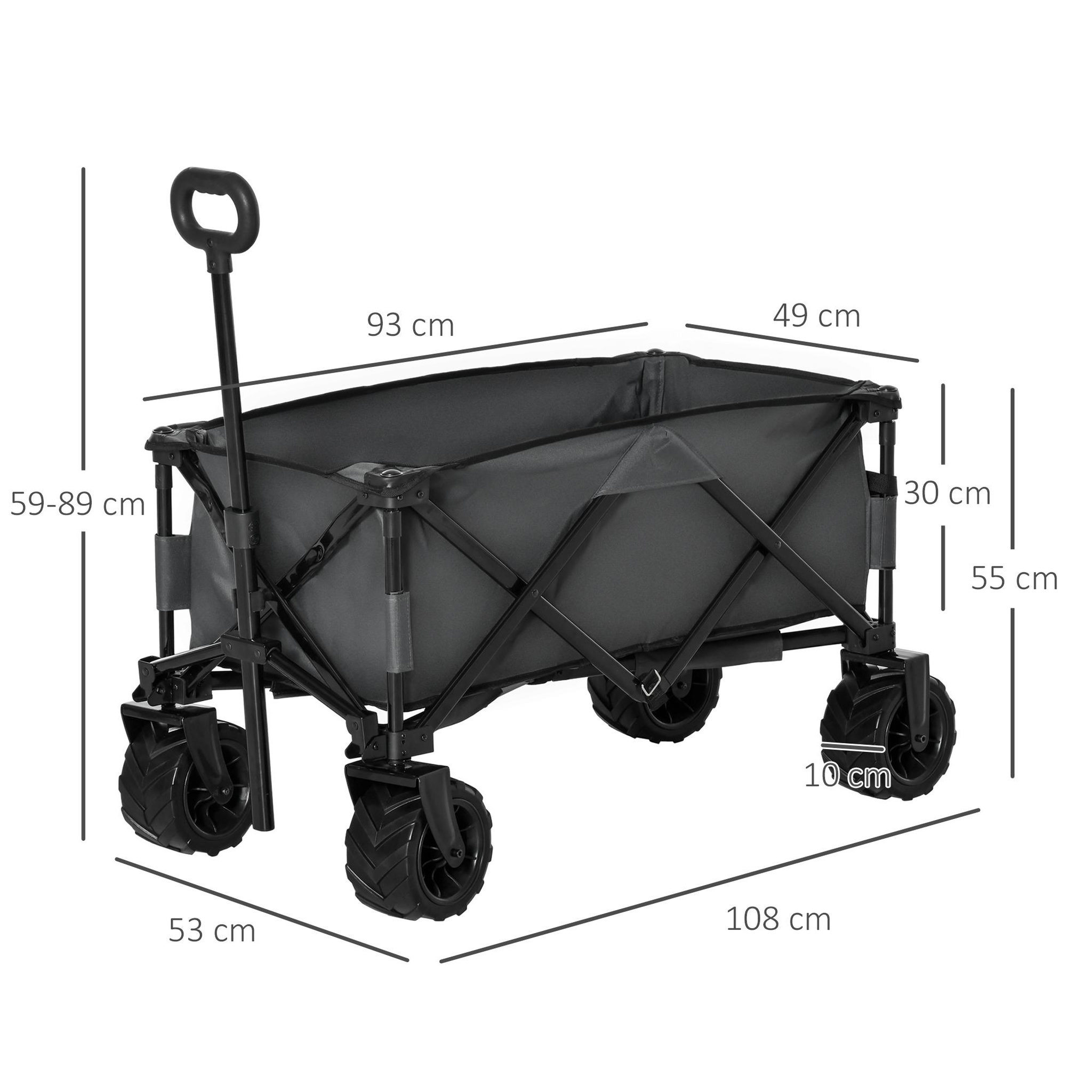 Voir la diapositive 3 : OUTSUNNY Chariot de transport pliable à roulettes - poignée télescopique - max. 70 Kg - métal noir oxford gris