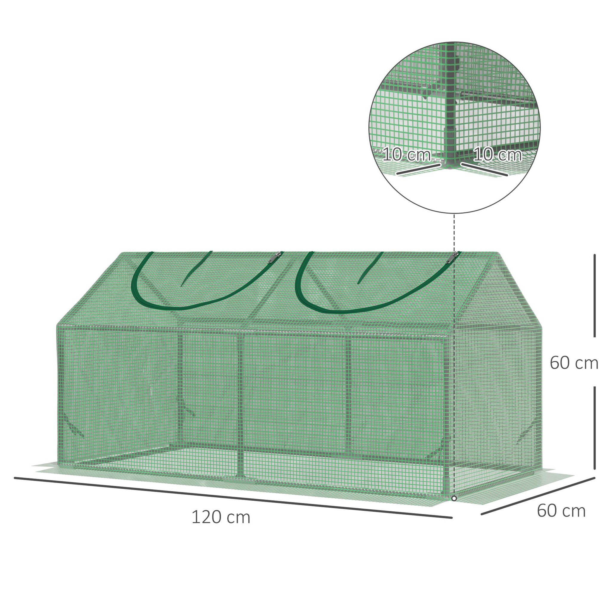 Voir la diapositive 3 : OUTSUNNY Mini serre de jardin serre à tomates 120 x 60 x 60 cm 2 fenêtres zippées enroulables acier thermolaqué PE haute densité vert