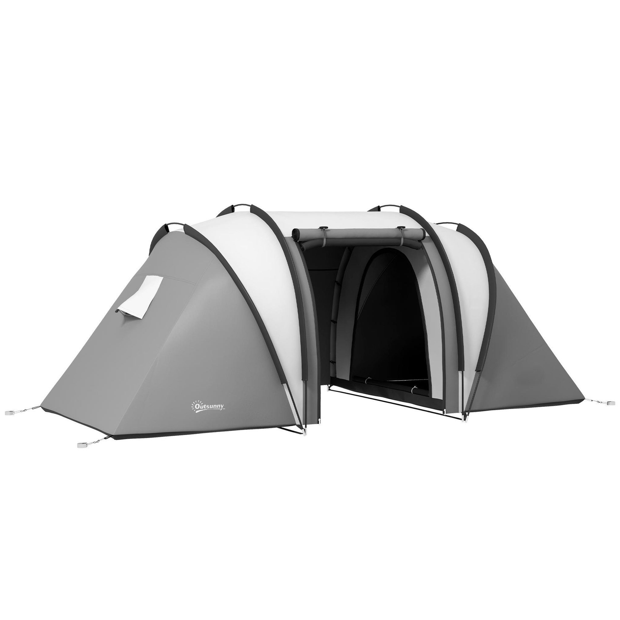 OUTSUNNY Tente de camping familiale 4-5 pers. 2 chambres 3 fenêtres sac gris