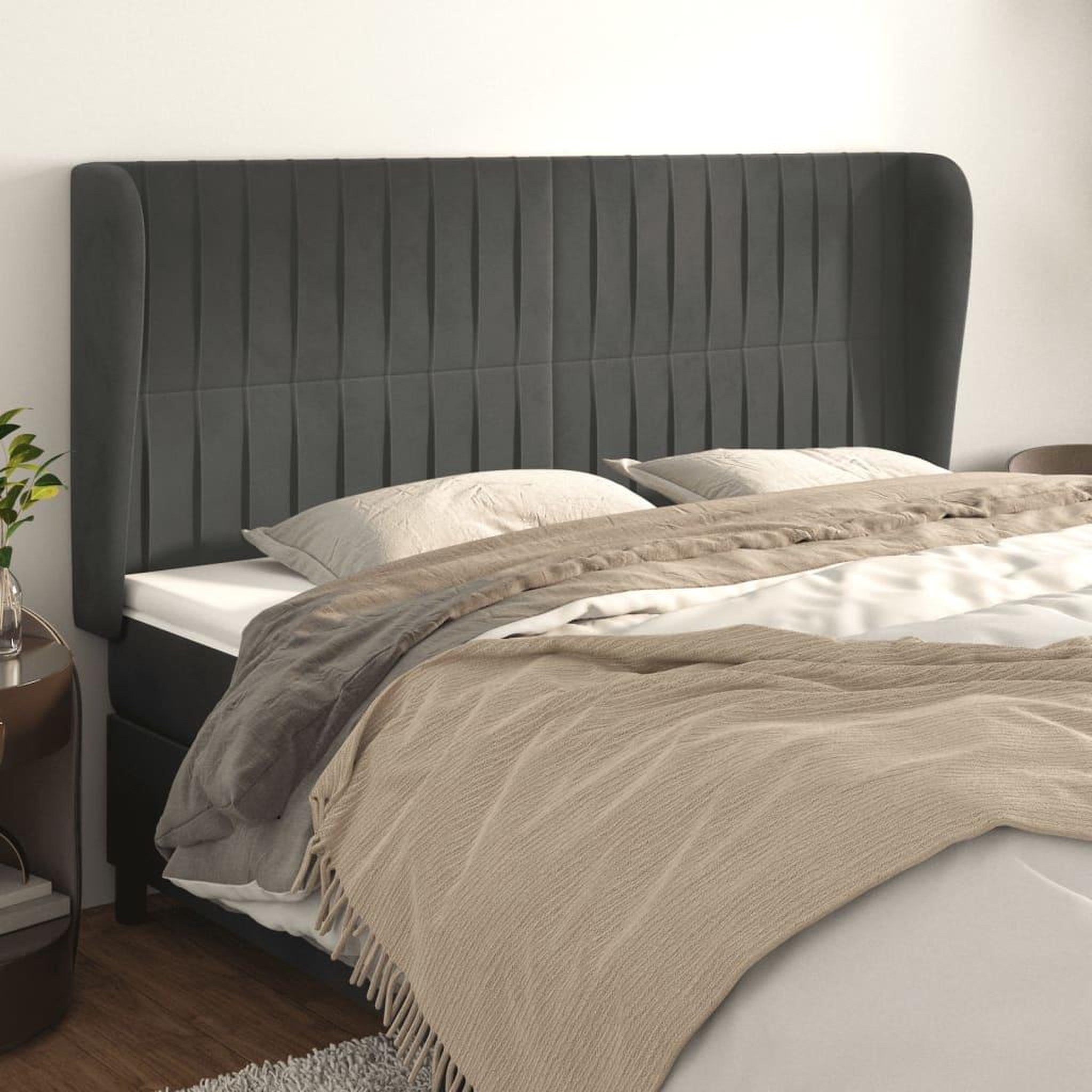 Voir la diapositive 1 : VIDAXL Tete de lit avec oreilles Gris fonce 203x23x118/128 cm Velours