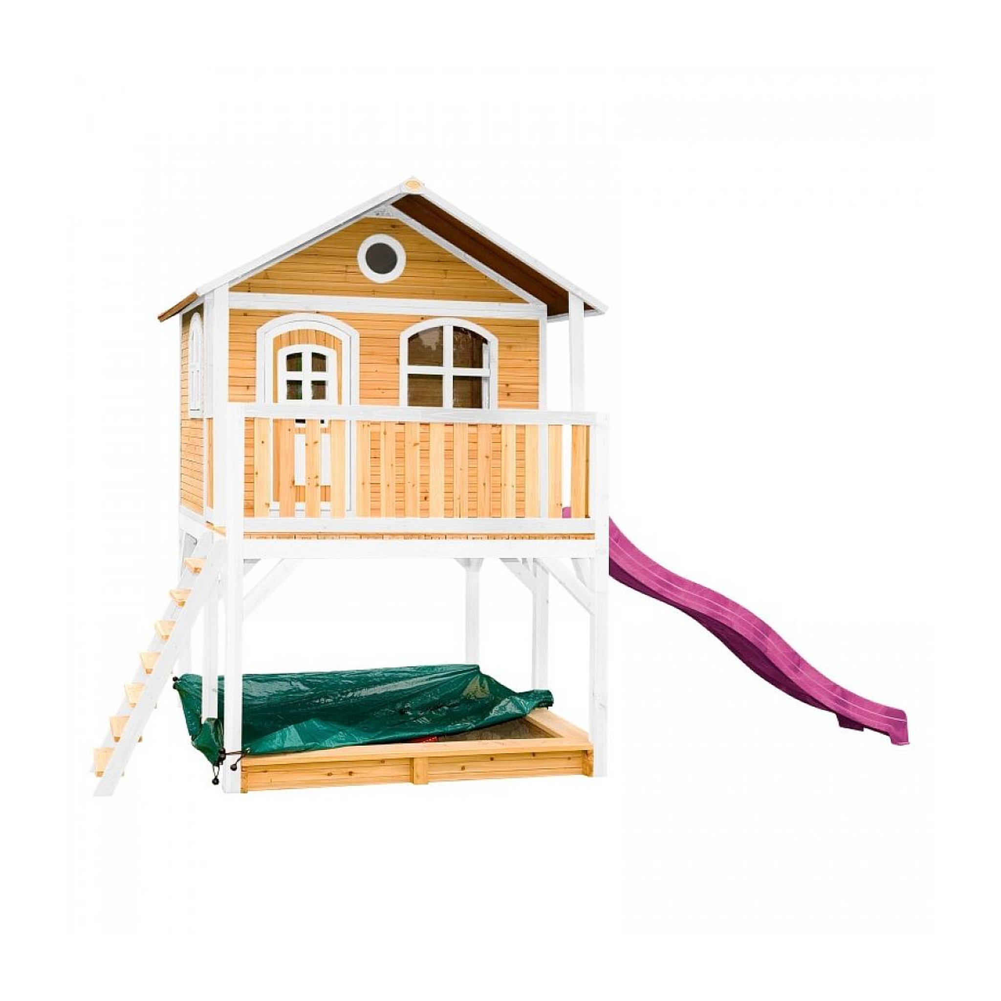 Axi House AXI Maisonnette MARC Brun Blanc avec toboggan Violet et bac à sable