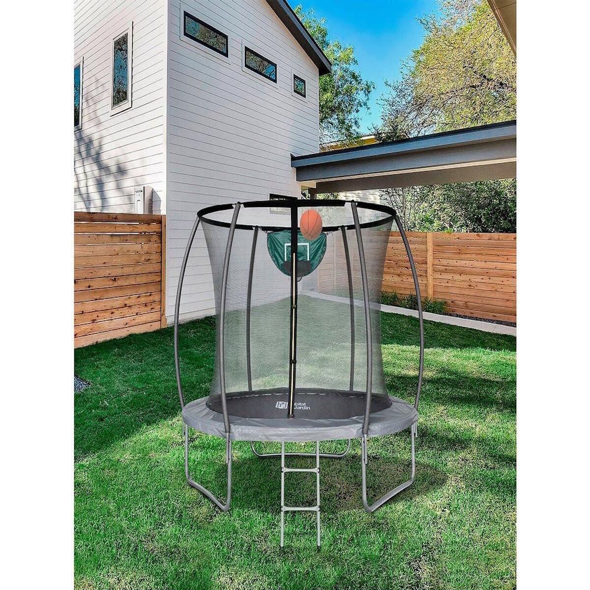 Habitat et Jardin Trampoline avec filet intérieur  jumper  - Ø 4,60 m - Gris