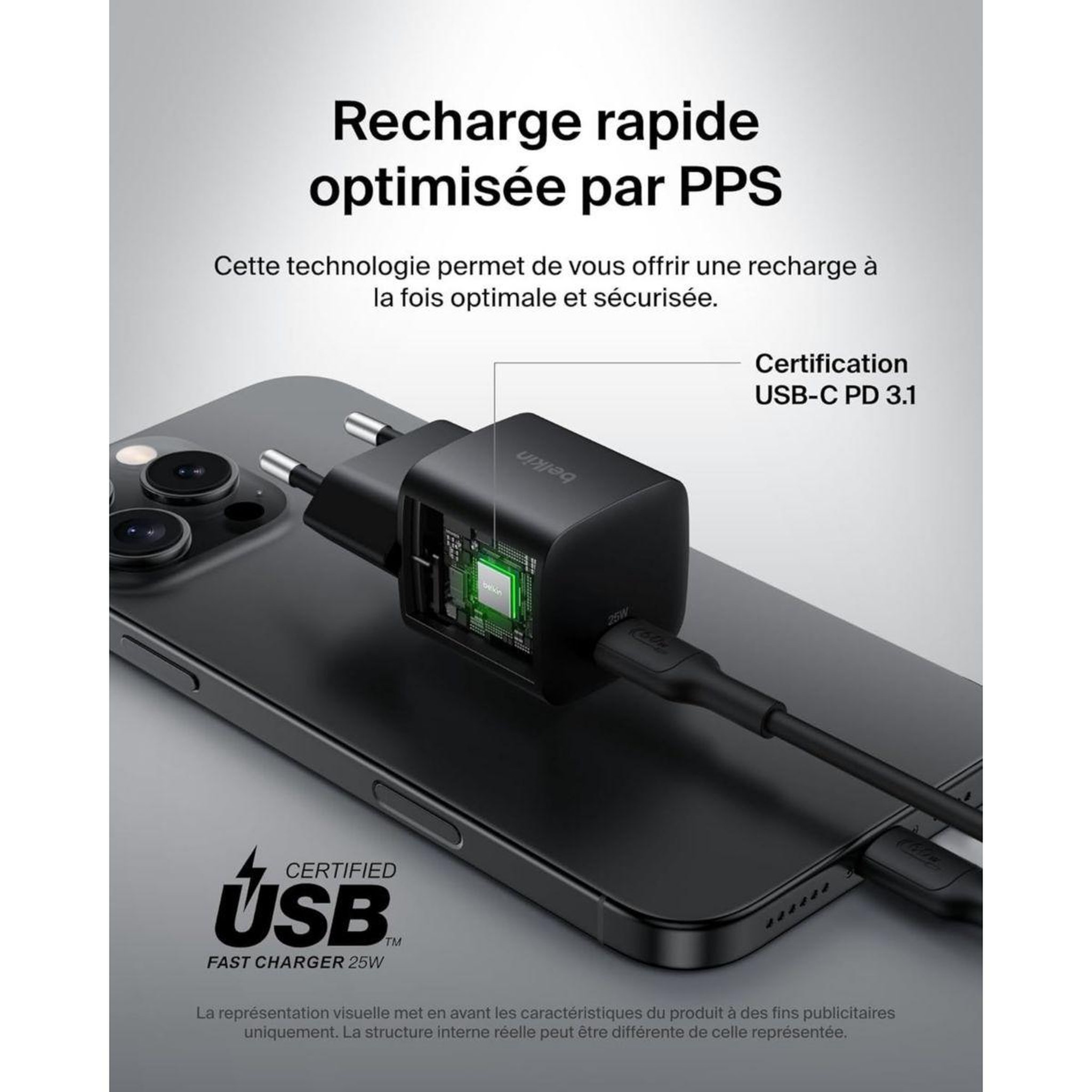 Voir la diapositive 3 : Belkin Chargeur 25w usb-c noir