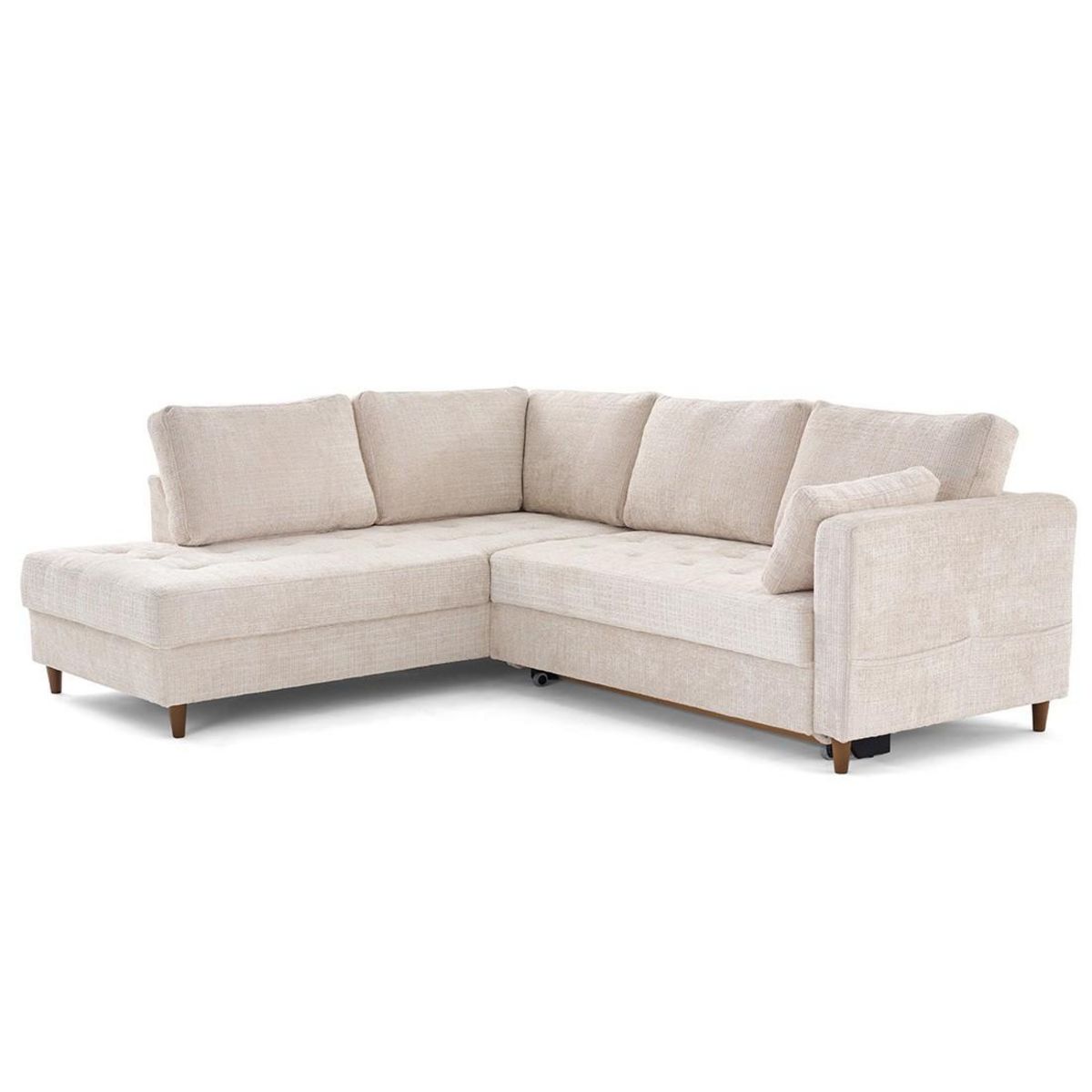 LISA DESIGN Anna - canapé d'angle gauche 5 places convertible en velours texturé