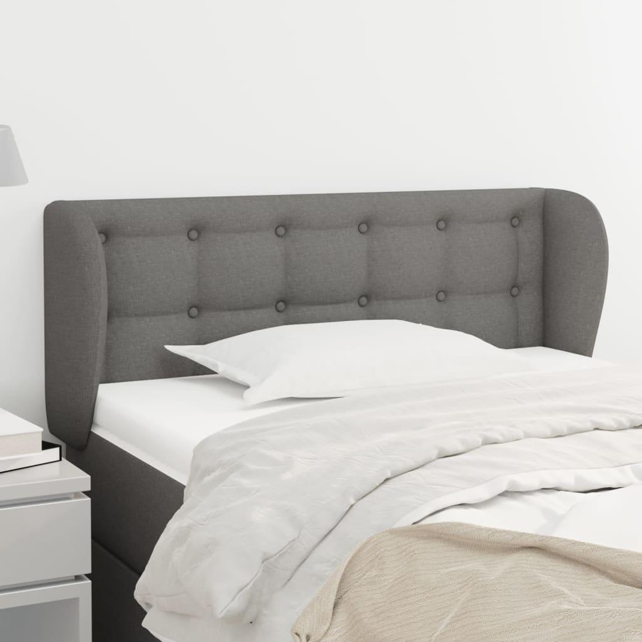 Voir la diapositive 1 : VIDAXL Tete de lit avec oreilles Gris fonce 103x23x78/88 cm Tissu