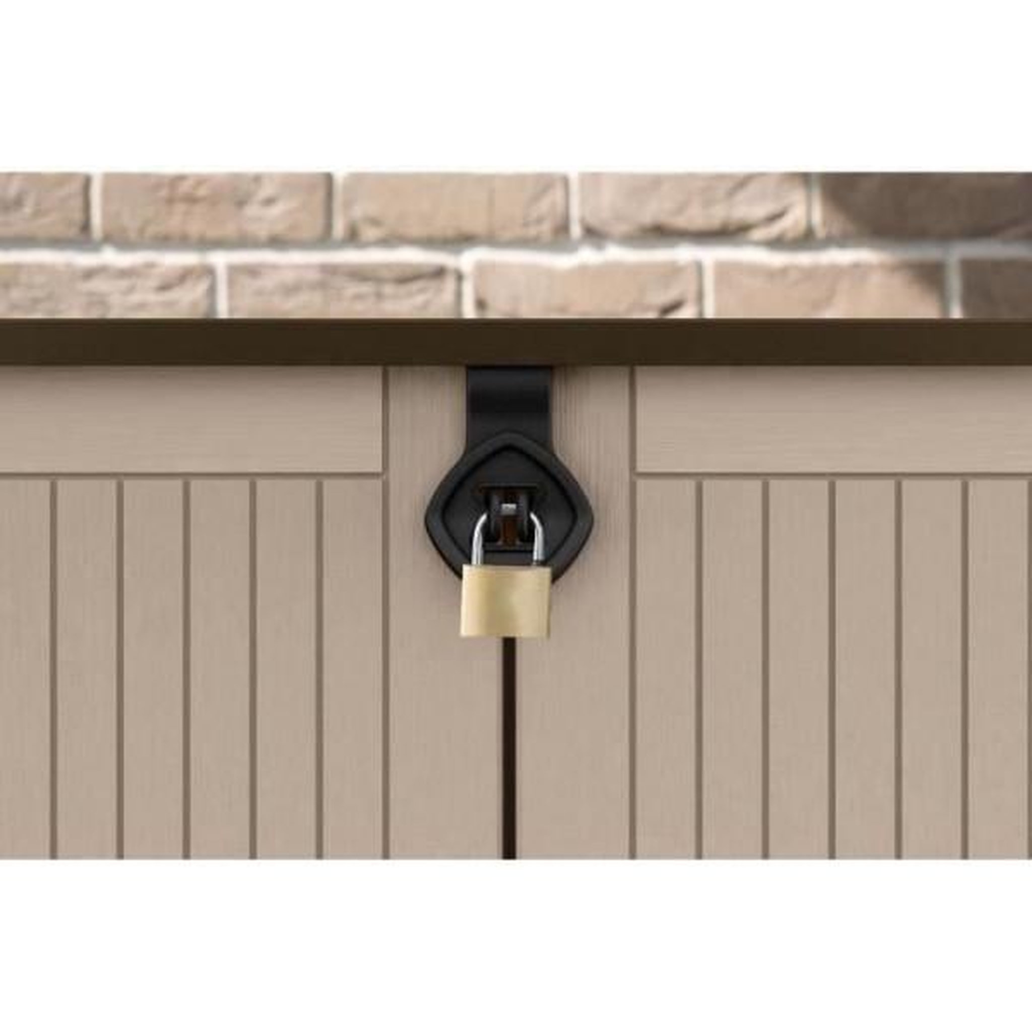 Voir la diapositive 5 : Keter Coffre de rangement extérieur KETER en résine 880 litres Beige et marron- Malle de jardin sans vérins