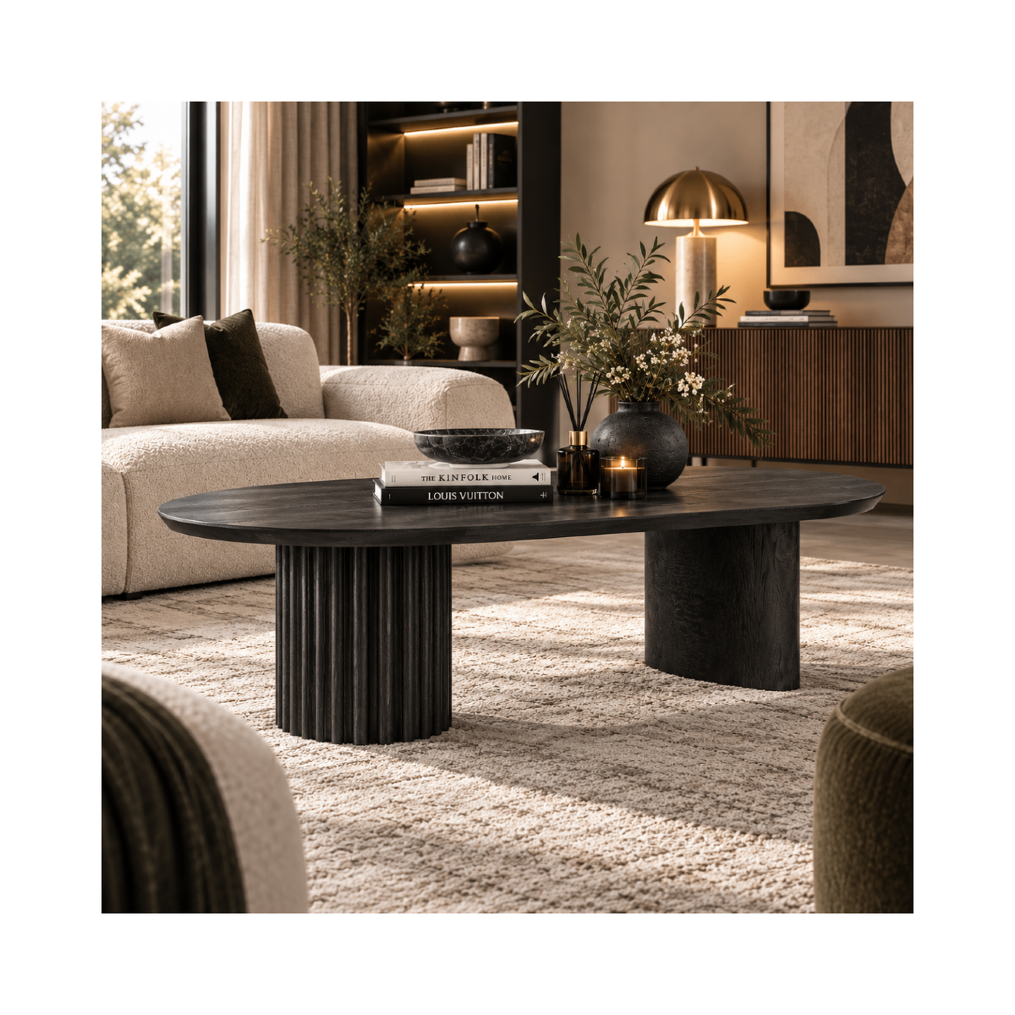 Voir la diapositive 2 : JLC KREATION Table basse en manguier noir, 130 cm mira