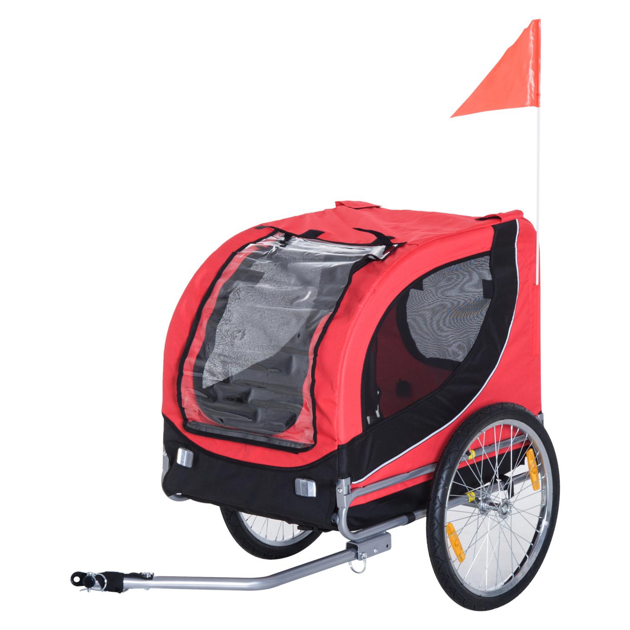 PAWHUT Remorque velo pour chien animaux avec 8 reflecteurs drapeau rouge noir