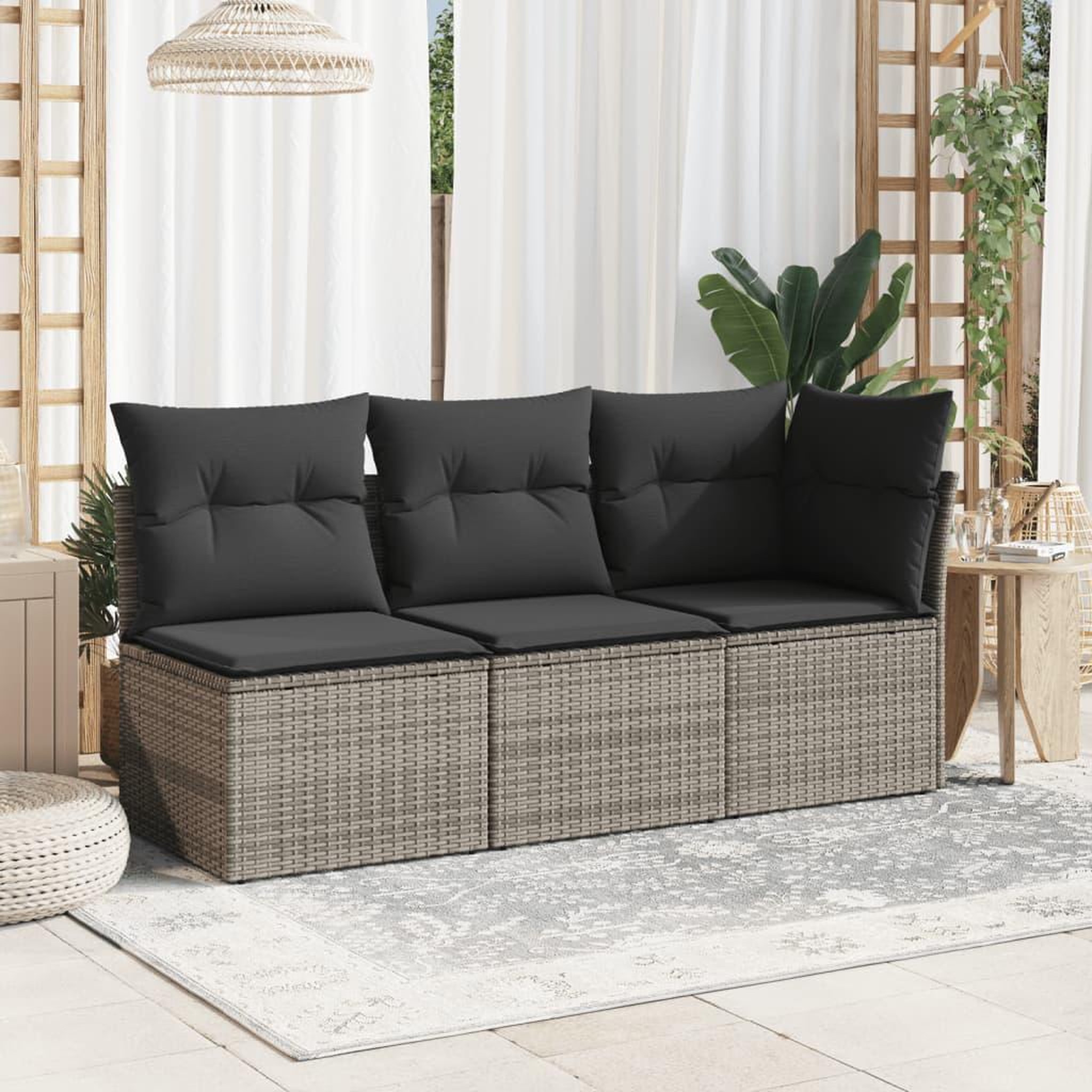 Voir la diapositive 3 : VIDAXL Chaise de jardin sans accoudoirs avec coussins gris poly rotin