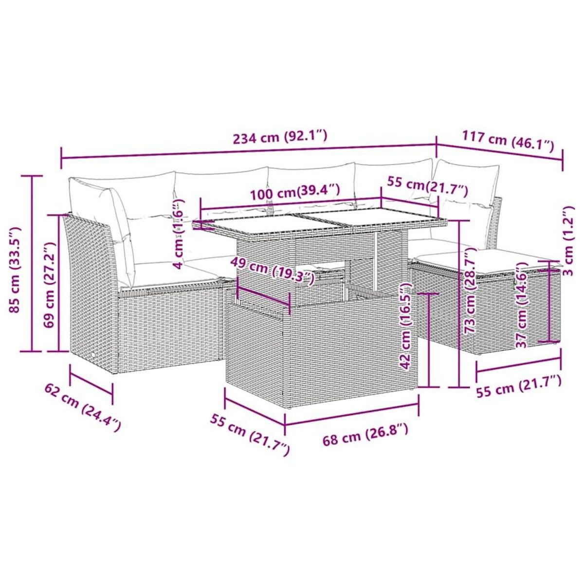 VIDAXL Salon de jardin 6 pcs avec coussins gris resine tressee