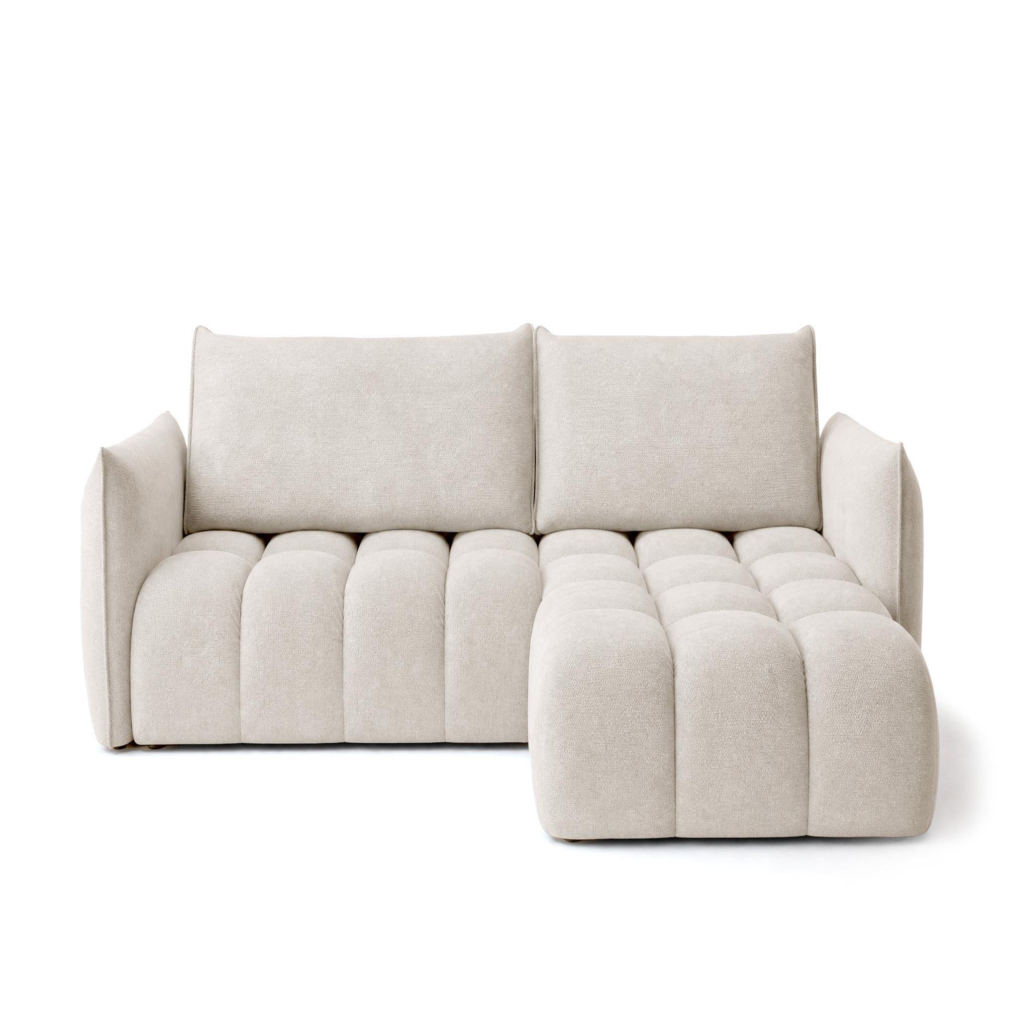 BEST MOBILIER Ambroise - canapé d'angle droit 4 places convertible avec coffre en velours texturé. Coloris disponibles : Beige, Gris
