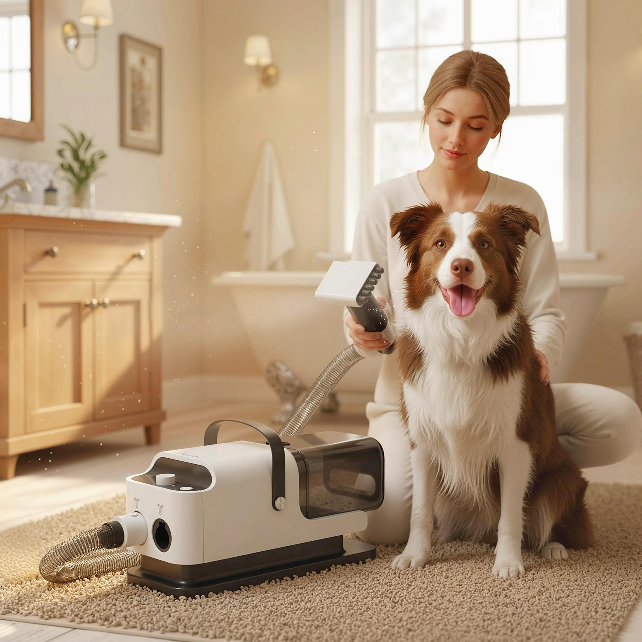 Voir la diapositive 2 : PAWHUT Station de toilettage chien 600w 3 en 1 - séchoir, tondeuse, aspirateur - noir blanc