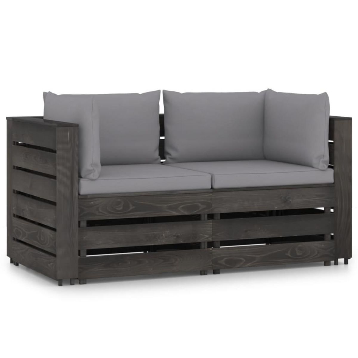 VIDAXL Canape de jardin 2 places avec coussins bois impregne de gris