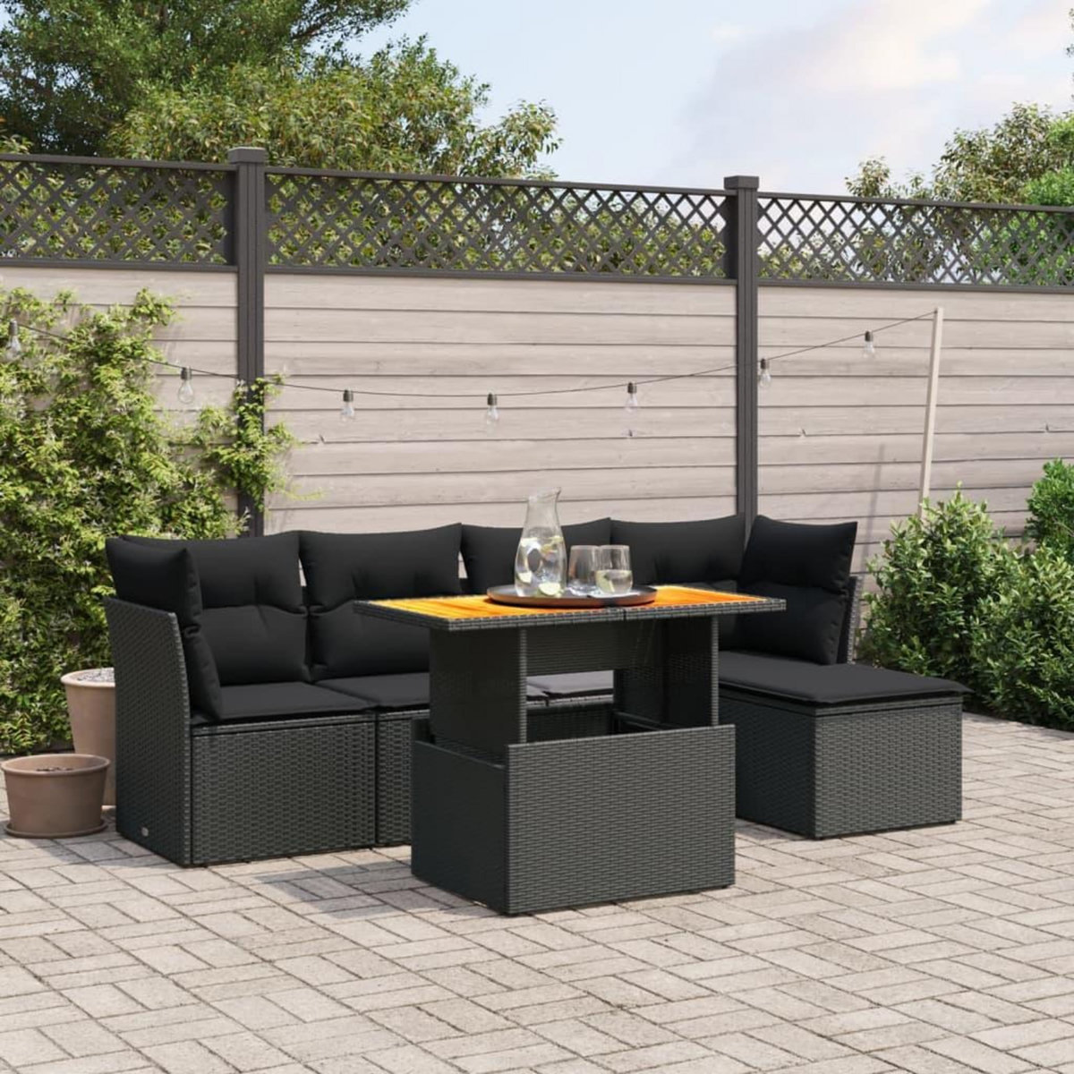 VIDAXL Salon de jardin 6 pcs avec coussins noir resine tressee