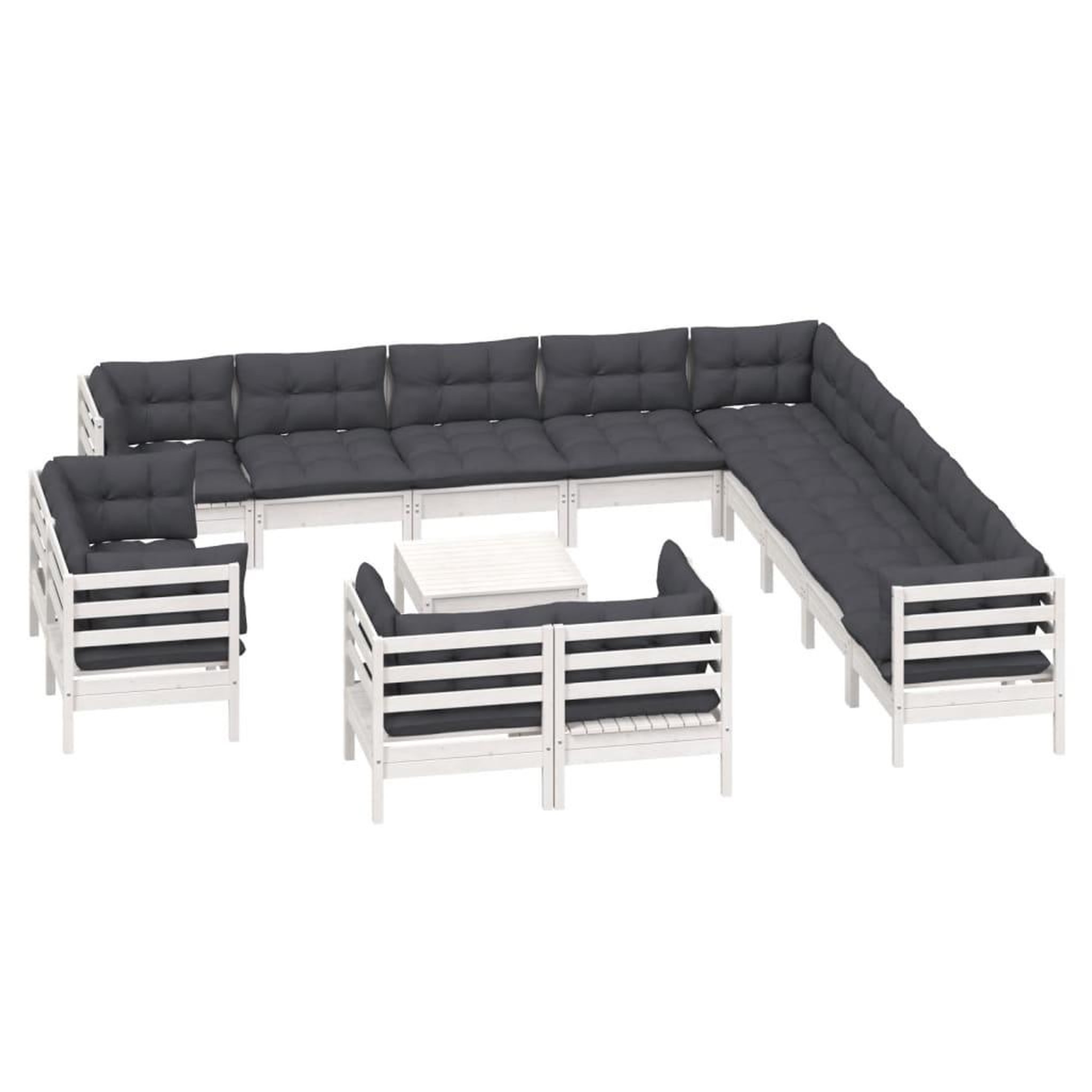 Voir la diapositive 3 : VIDAXL Salon de jardin 14 pcs avec coussins blanc bois de pin solide